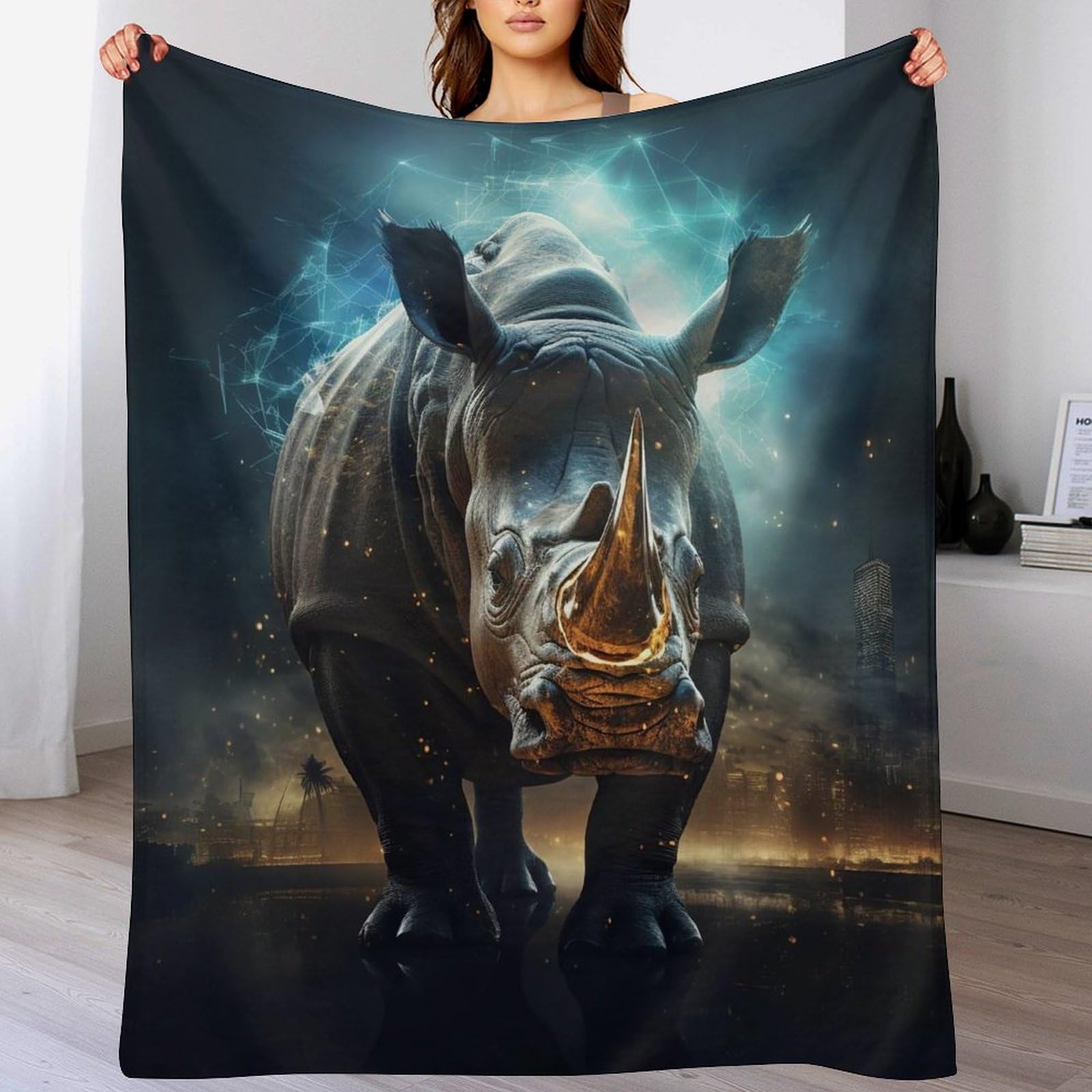 Plaid rhinocéros en couverture polaire douce pour lit et canapé 180x200cm