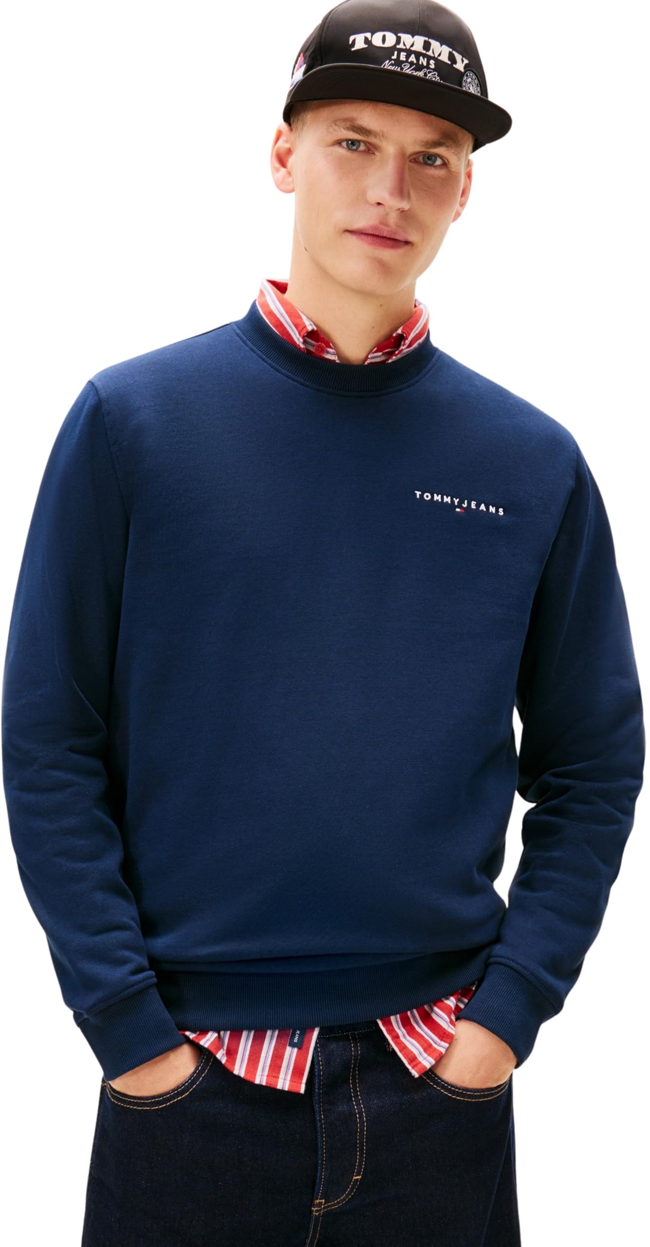 Tommy Jeans Men's TJM REG LINEAR CREW EXT DM0DM20249 Pullover Sweatshirt, BLUE (Dark Night Navy), S