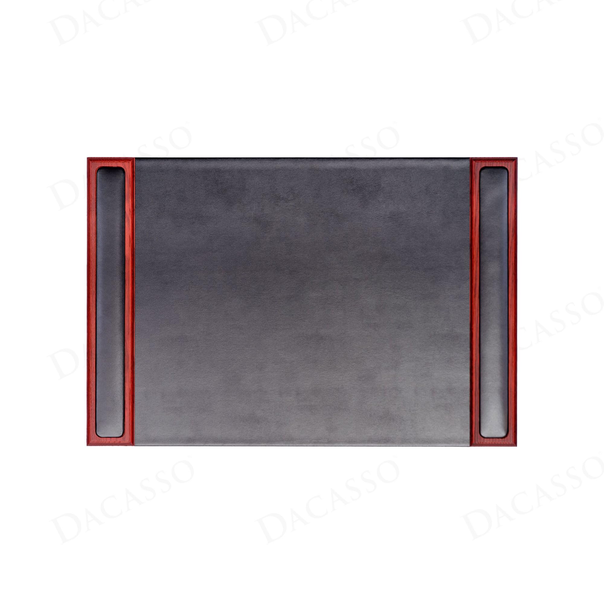 Dacasso Schreibtischunterlage mit Seitenschienen, 64,8 x 43,8 cm, Palisander & schwarzes Leder, luxuriöse Schreibunterlage zum Schreiben, gepolsterter Schreibtisch-Oberflächenschutz