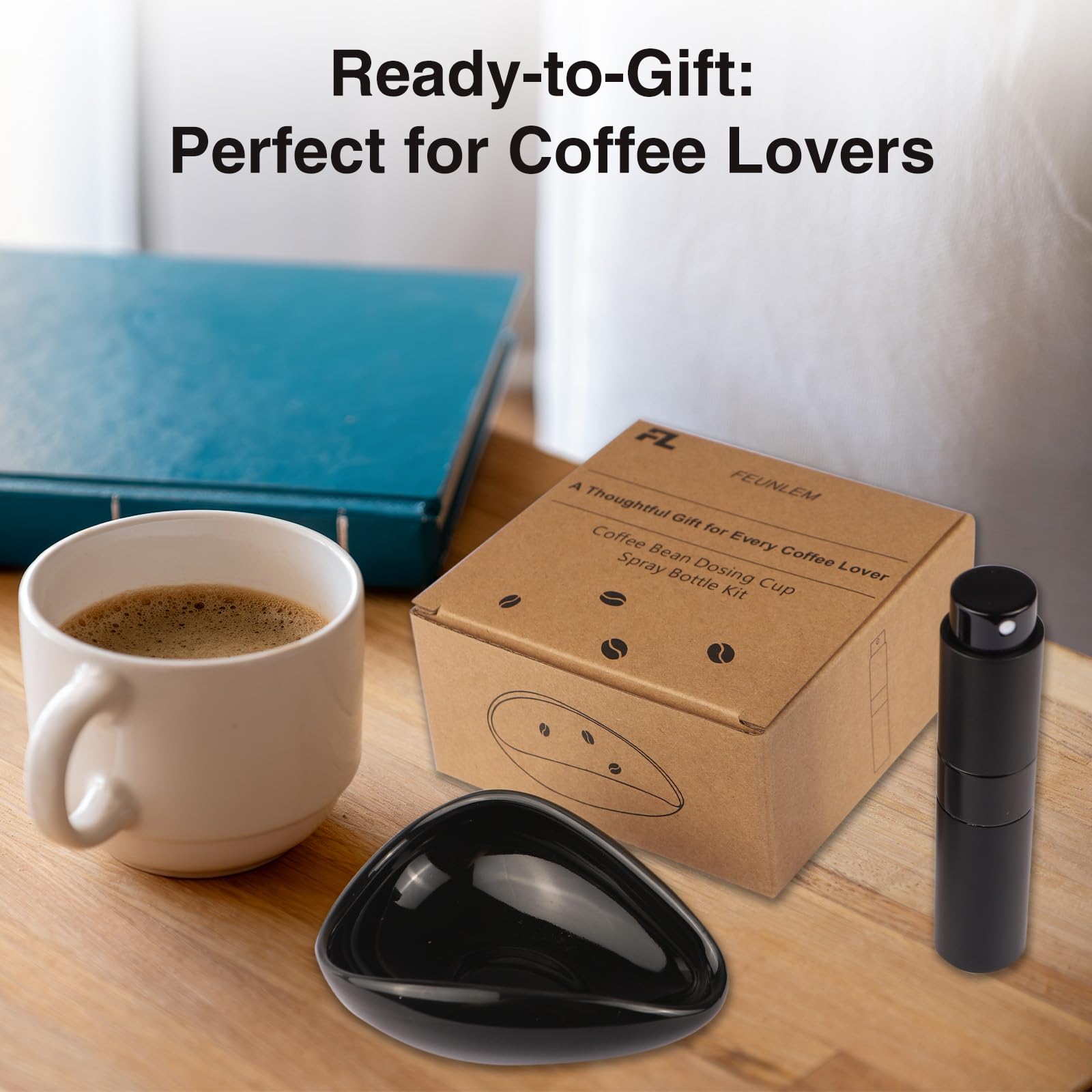 Kaffeebohnen-Dosierbecher und Sprühflasche Set – Keramik-Espresso-Zubehör-Set, 8 ml statisch reduzierender Sprüher für Camping, Fitnessstudio, Heimgebrauch, Barista-zugelassene Dosierwerkzeuge