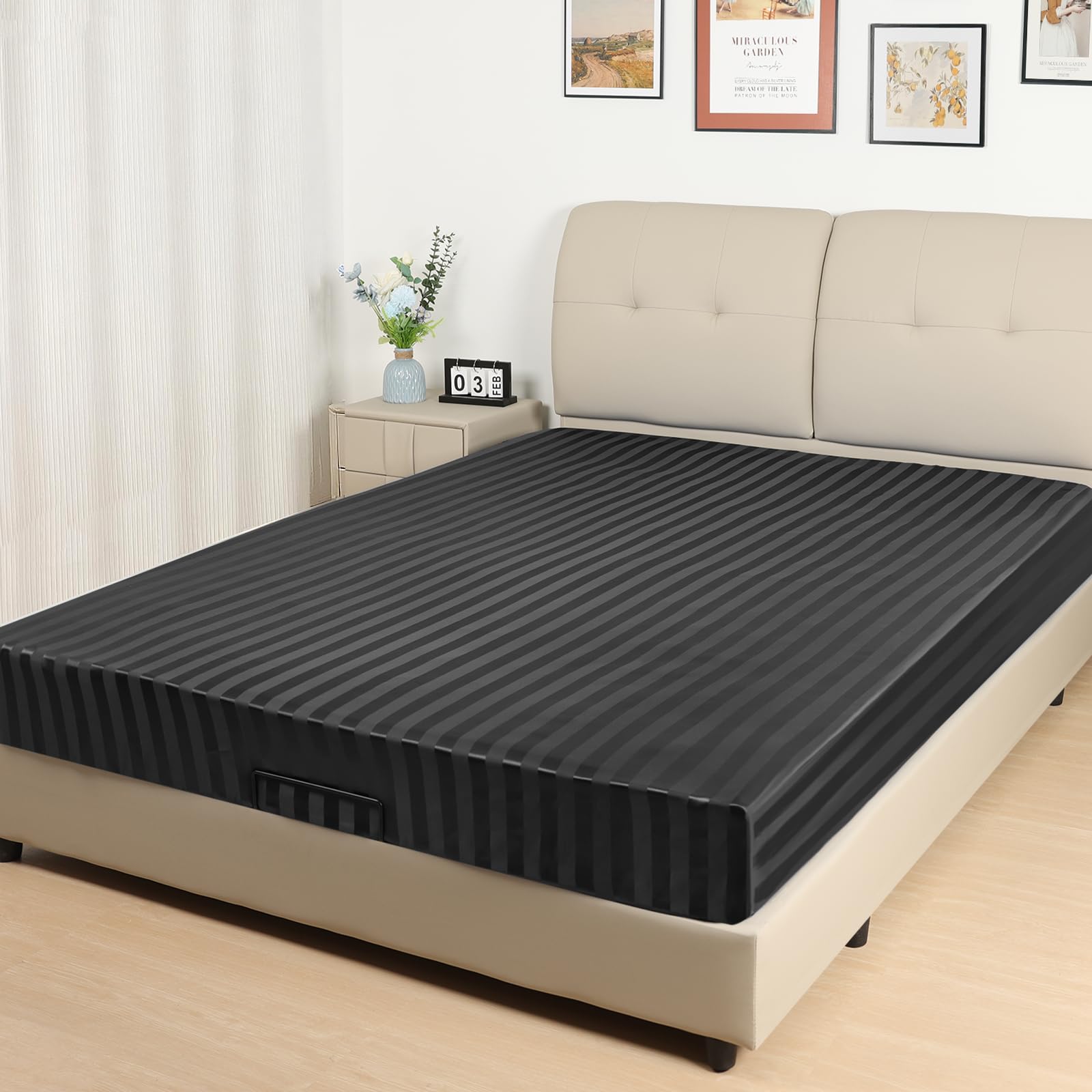 Lirex Satin Fitted Sheet, Silky & Soft Polyester Satin Weave Bed Sheets, 36 cm Deep Pocket with Elastic Corner Straps, King