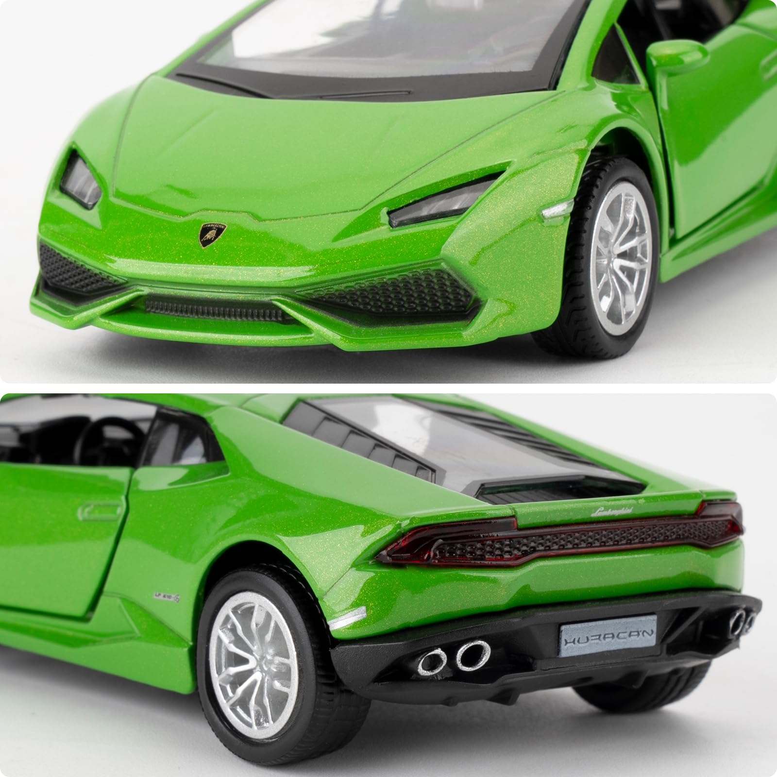 imtfzct 1/36 Lamborghini Huracan LP610-4 Model Car, Alloy Steel Toy Car with Pullback Function, Car Gifts for Boys and Girls (Green) - Image 4