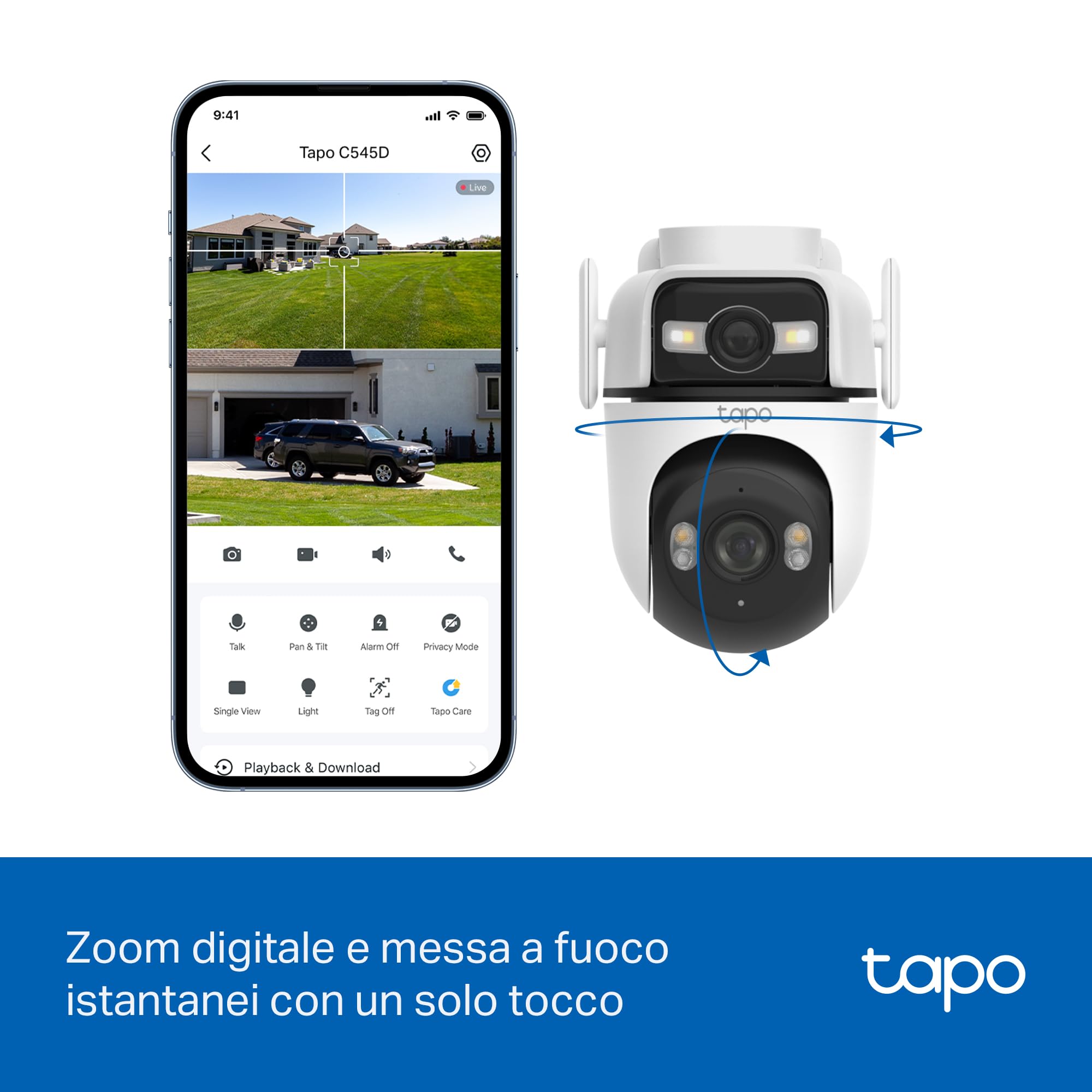 Tapo C545D 3MP+3MP Telecamera WiFi Esterno Doppio Obiettivo 360° PTZ — immagine 10 di 16