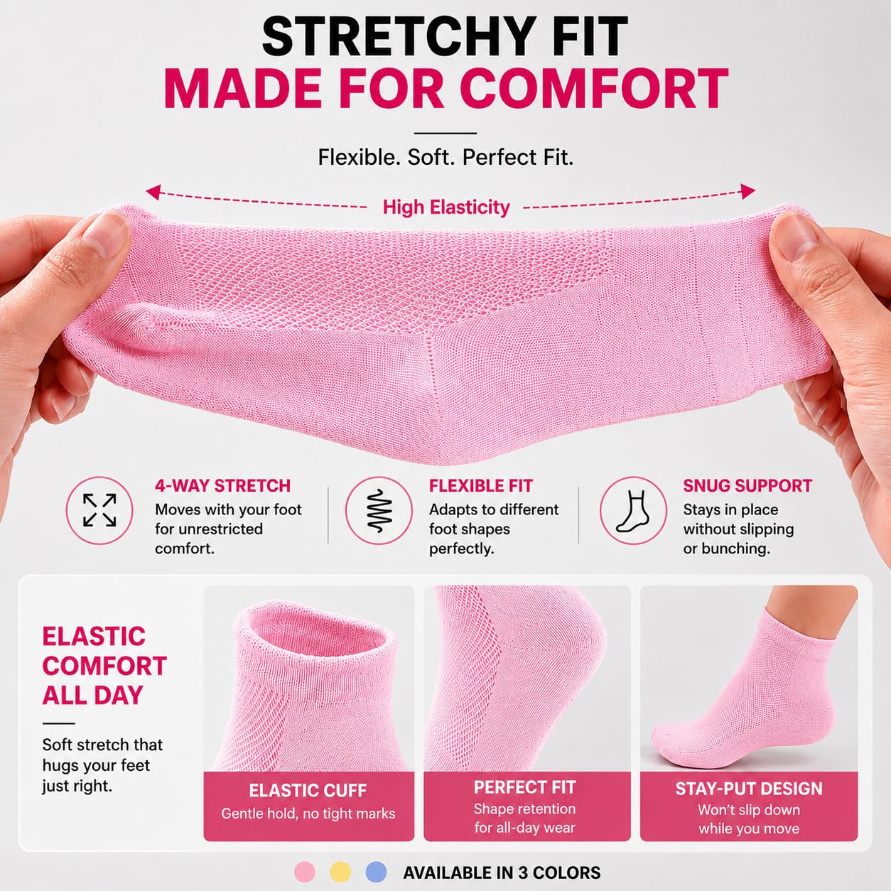 XJARVIS Miami - Calzini alla caviglia per donne e ragazze, in cotone e bambù, per corsa, ciclismo e palestra, inodore, traspiranti, ultra morbidi, confezione da 3, 6, 9, 12 (rosa/viola/giallo),