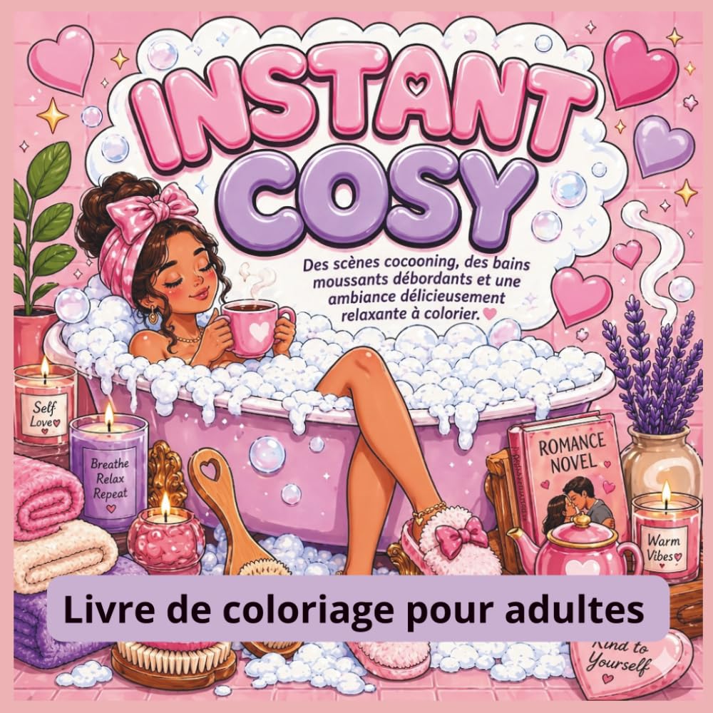 Livre de coloriage adulte : Instant Cosy: 40 illustrations relaxantes pour se détendre, lâcher prise et stimuler sa créativité