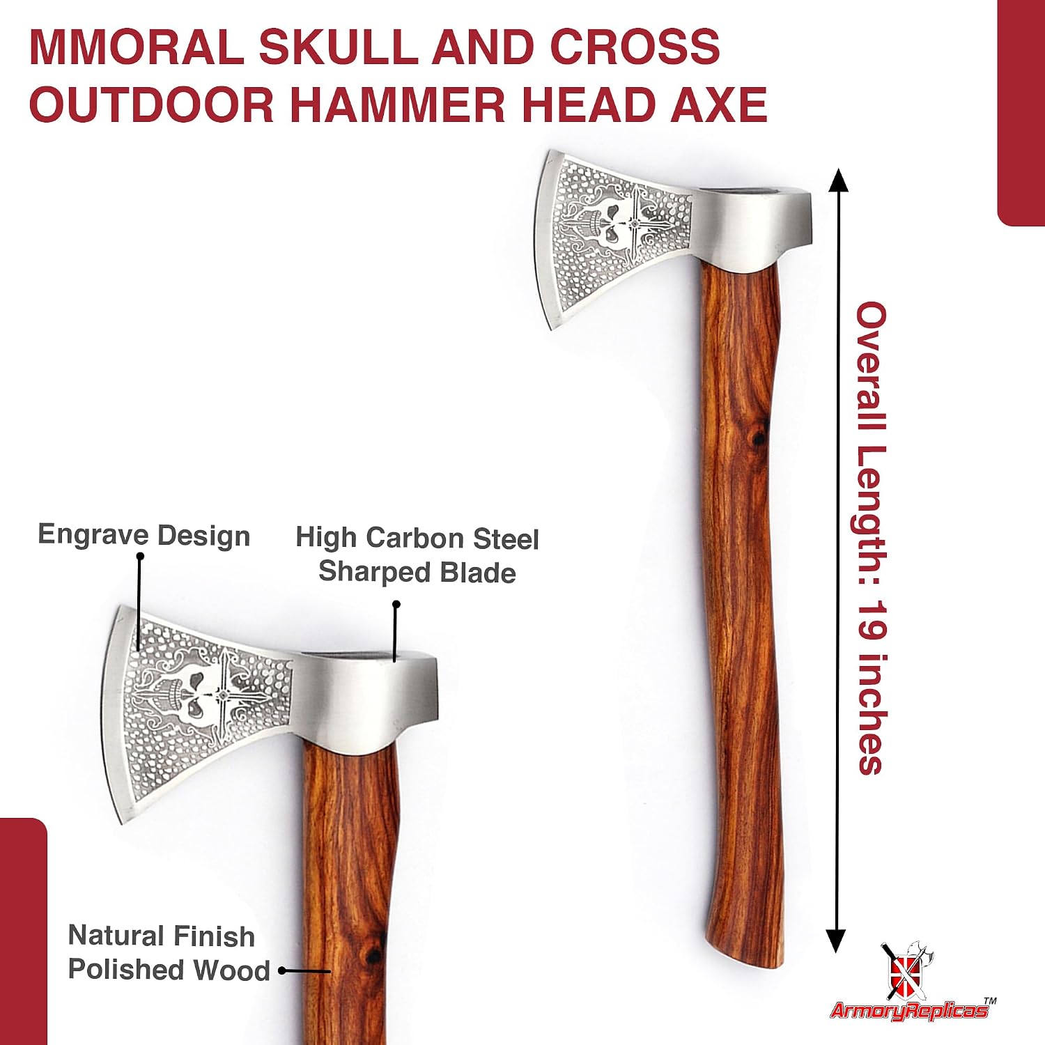 Armory Replicas™ Immoral Skull and Cross Axe | Outdoor Hammer Head Functional Replica Axe w/Leather Sheath