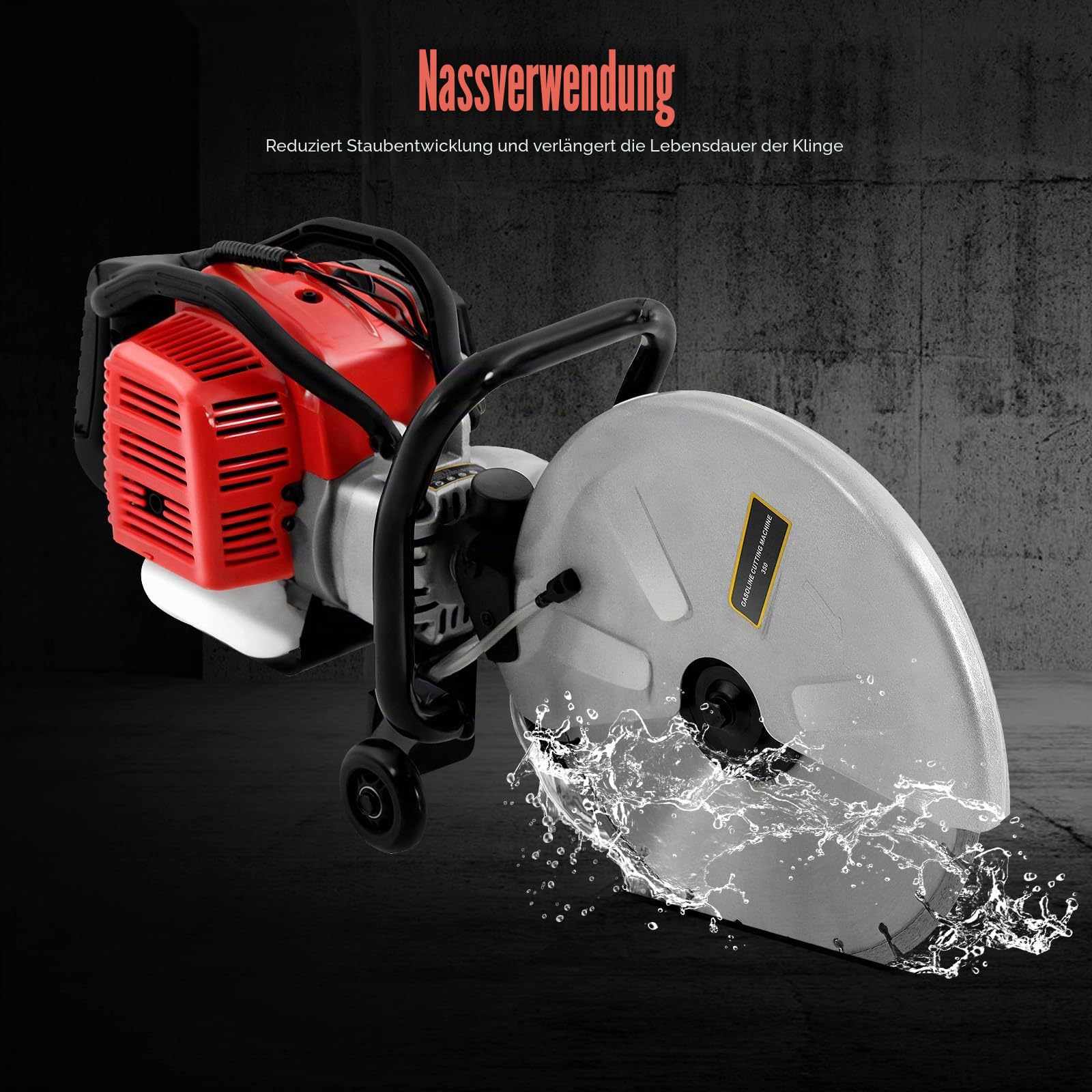 2-Takt Benzin Betonschneider, 1400W 52CC BetonschneidesäGe BetonsäGe, Trocken Und Nassschneider Mit 350Mm SäGeblatt, 1800RPM SteinsäGe SäGe Kreisbetonschiebe FüR Beton, Granit, Baustelle