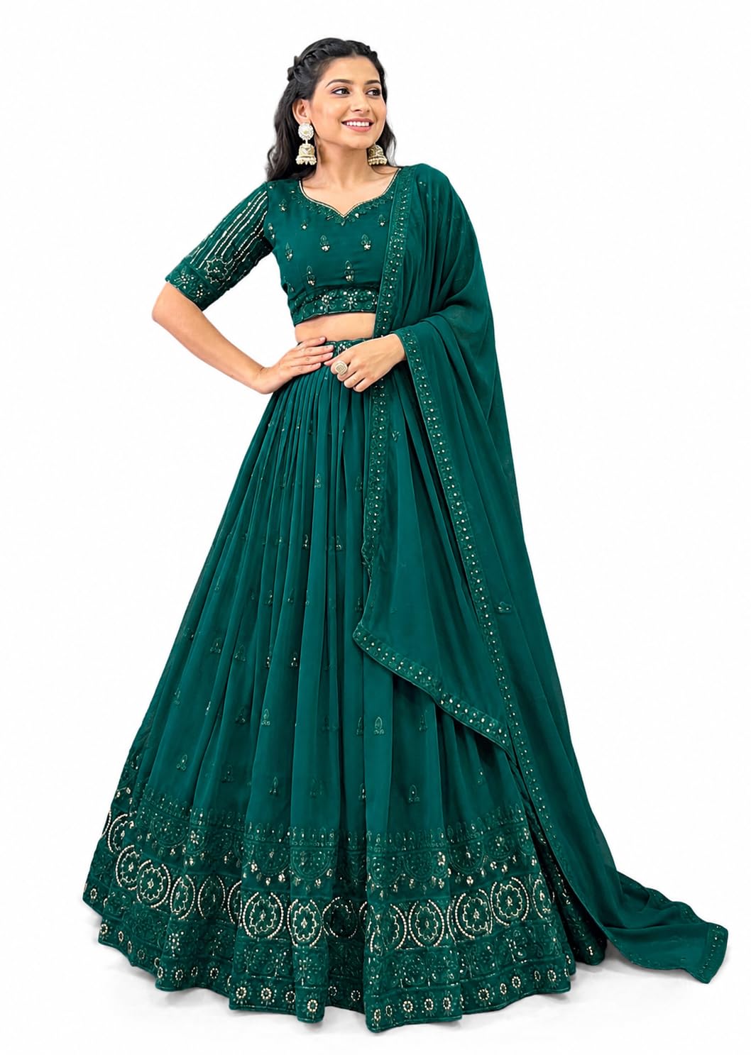 trendmalls Women's Georgette Sequin Embroidery Work Lehenga Choli Unstitch Blouse with Dupatta For Women-picture-19