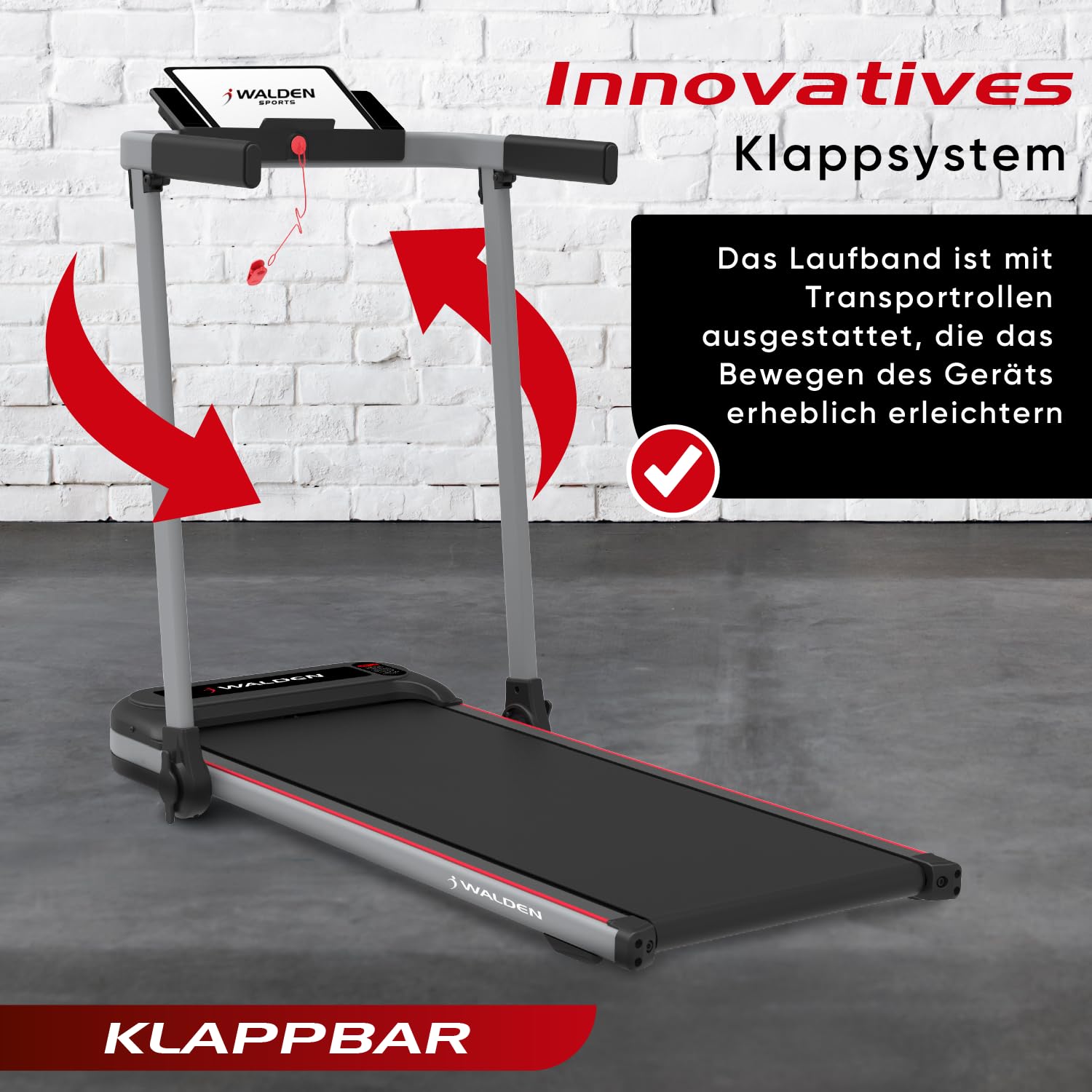 Walden F2800 Tapis de course électrique pliable, moteur 2,5 CV, vitesse 1-10 km/h, 12 programmes, écran LCD