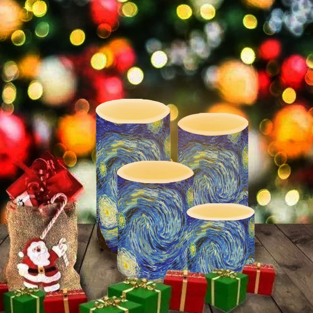 HUGS IDEA Starry Night - Van Gogh - Velas eléctricas parpadeantes sin llama LED con pilas y luz amarilla cálida [amarillo cálido]