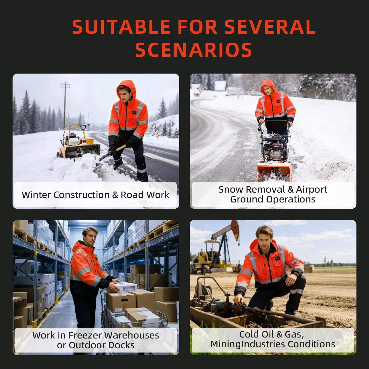 Safety Heated Jacket, 14000mAh Battery Rechargeable, Class 3 High Visibility Waterproof Work Construction Coat - Image 8