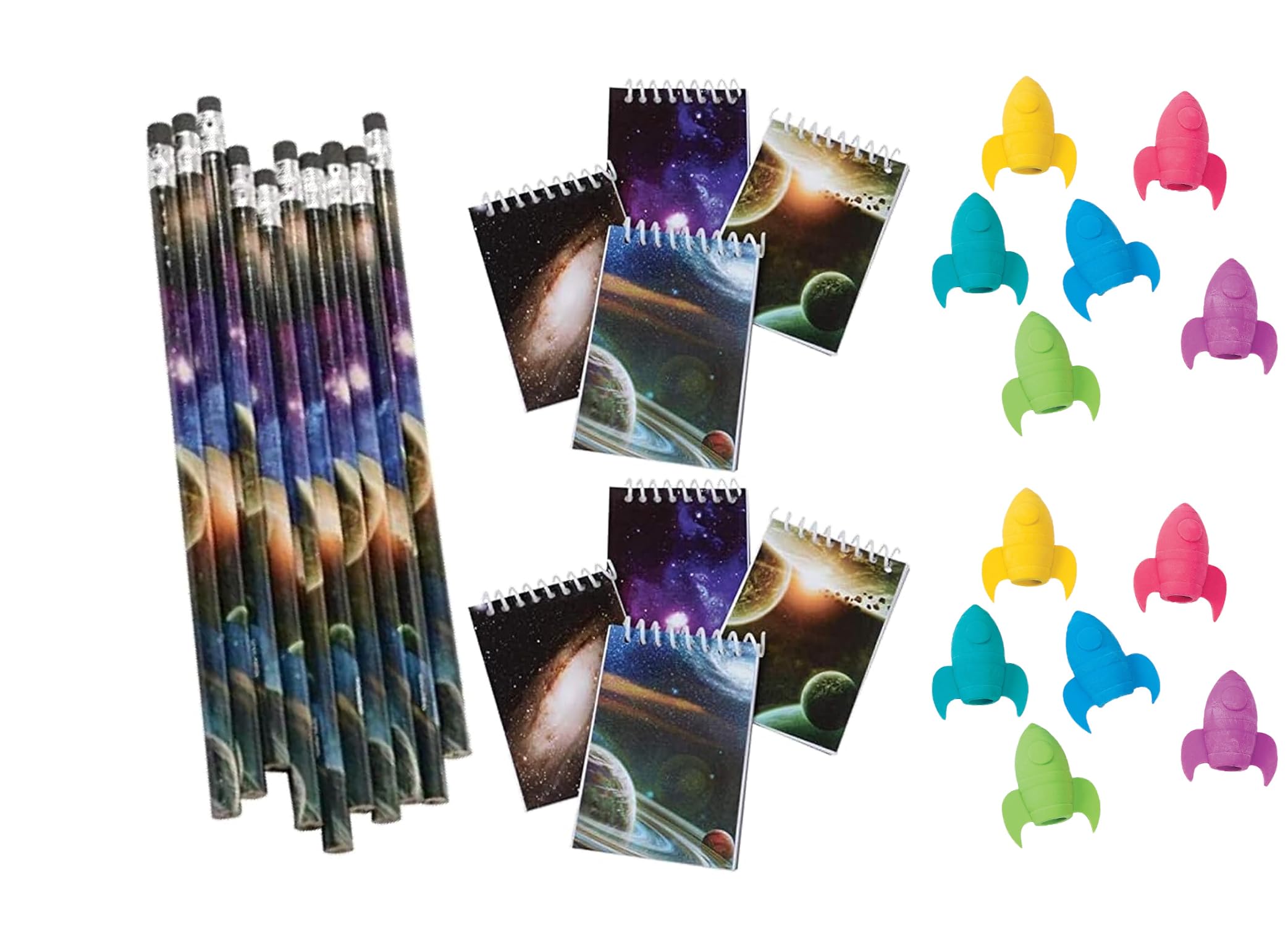 Outer Space Galaxy Pencils, Notebooks, and Erasers - Space Solar System Astronaut Rocket Planet - Reward Box Treasure Chest Goodie Bags Party Favors Classrooms - 40 Piece