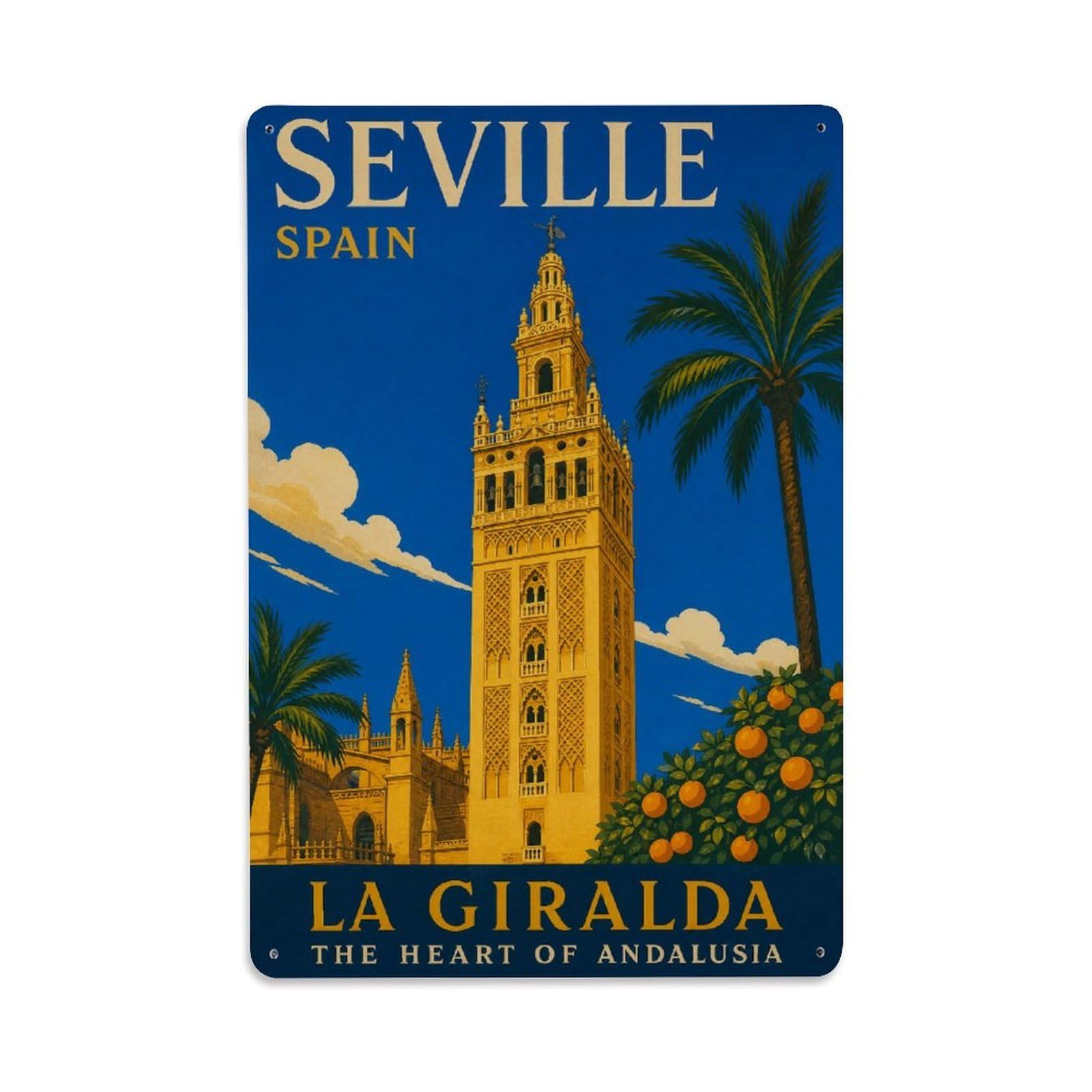 Huiyhb 8X12inch(20X30cm) Vintage Travel Giralda Bell Tower Seville Sunny Day ((1)) Metal Tin Sign