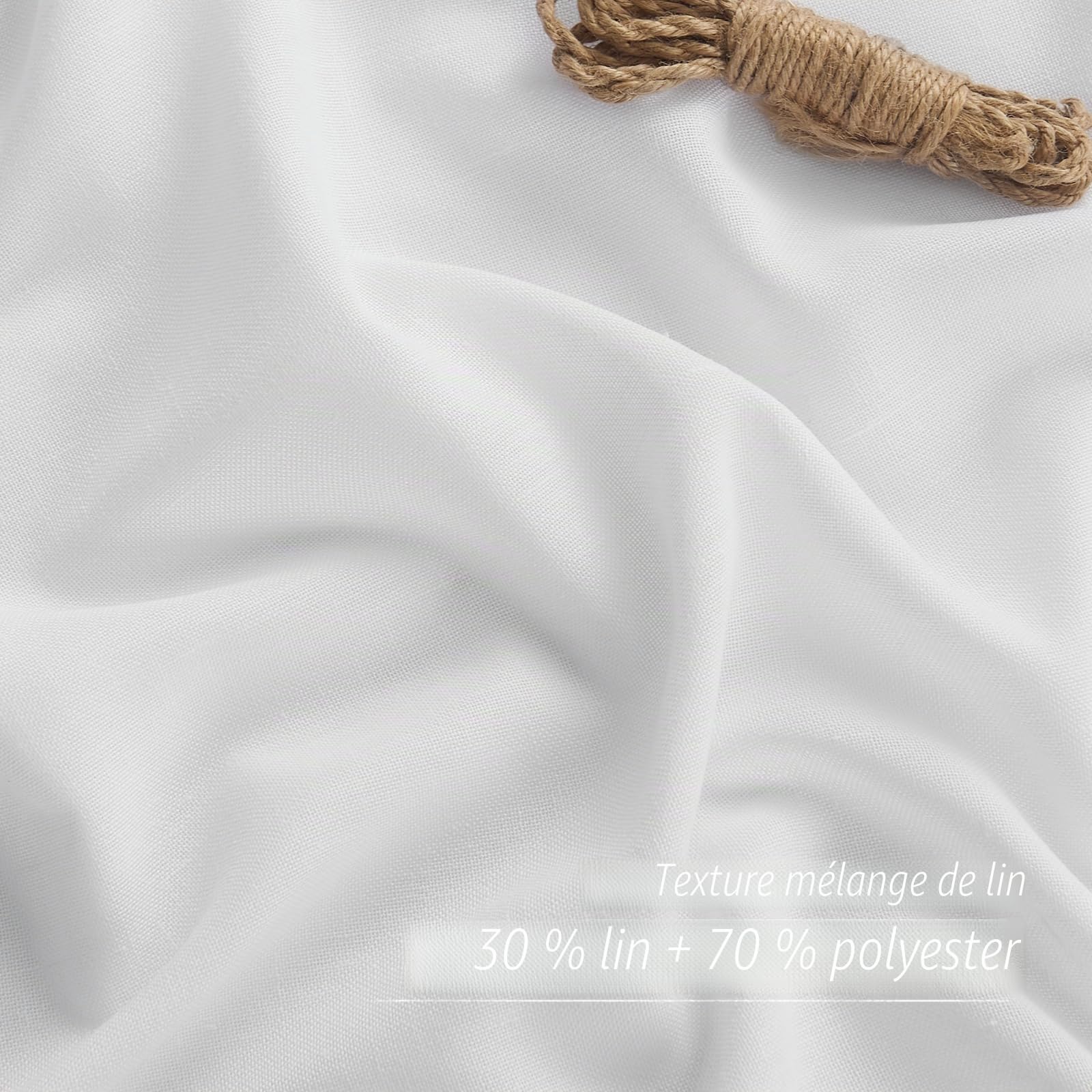 PONY DANCE Rideau Voilage Epais - Rideaux Lin Naturel Galon Fronceur | L 300cm x H 245cm,Demi-Transparent Protecter la Confidentialité,Decoration Salon Chambre Fenetre,2 Panneaux, Blanc