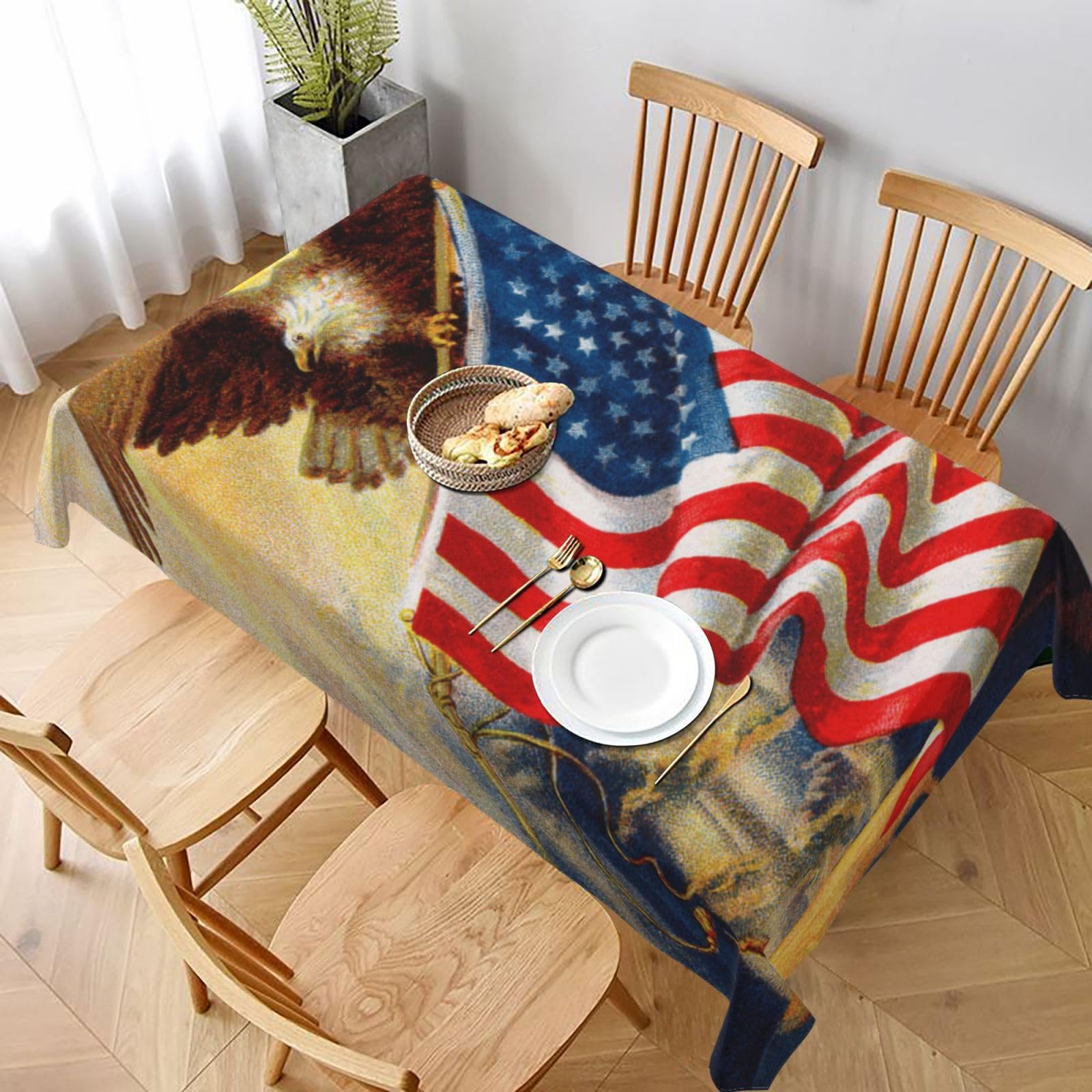 BNVSADC American USA Flag Eagle Art Printed Rectangle Tablecloth 228x152 CM, Water Resistant Polyester Table Cloth Decorative Fabric Table Covers for Kitchen Dining Table Parties Camping