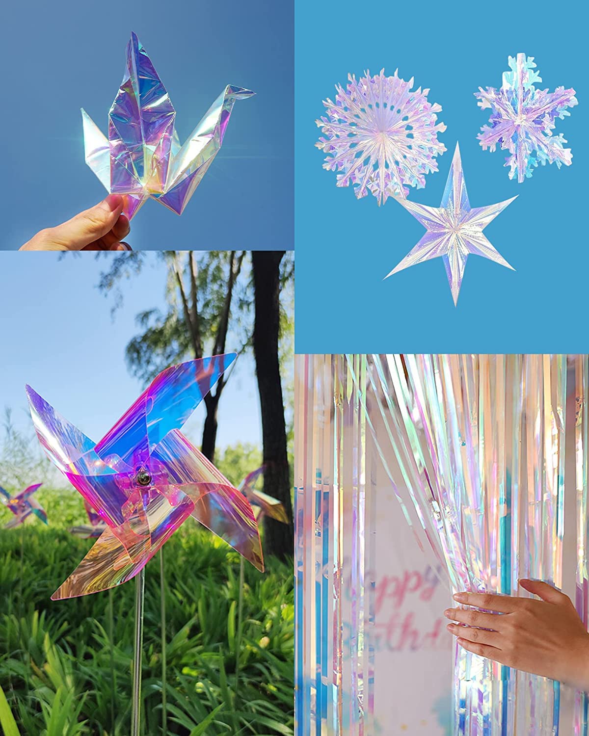 200 Feuilles Cellophane Irisé 23x23 Cm - Papier Cadeau Holographique Rose Et Bleu, PP Plastique