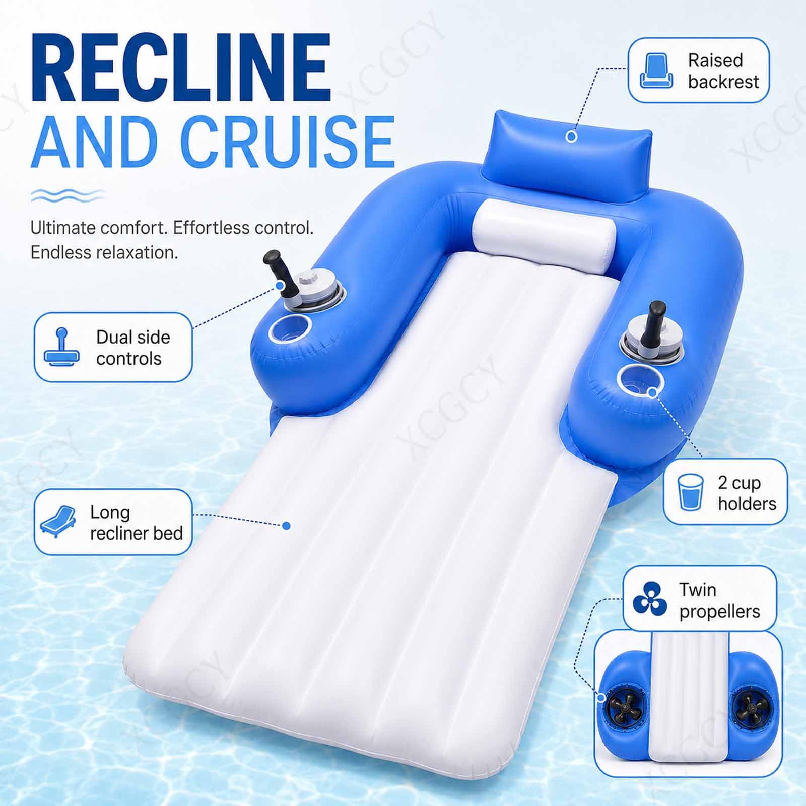 Materassino Galleggiante Motorizzato Per Piscina Per Adulti, Lettino Gonfiabile Elettrico Per Piscina, 113 Kg, 40-60 Min, 2 Motori, Joystick 360°, Ricaricabile, 168×109 Cm, Per Piscine E Acque