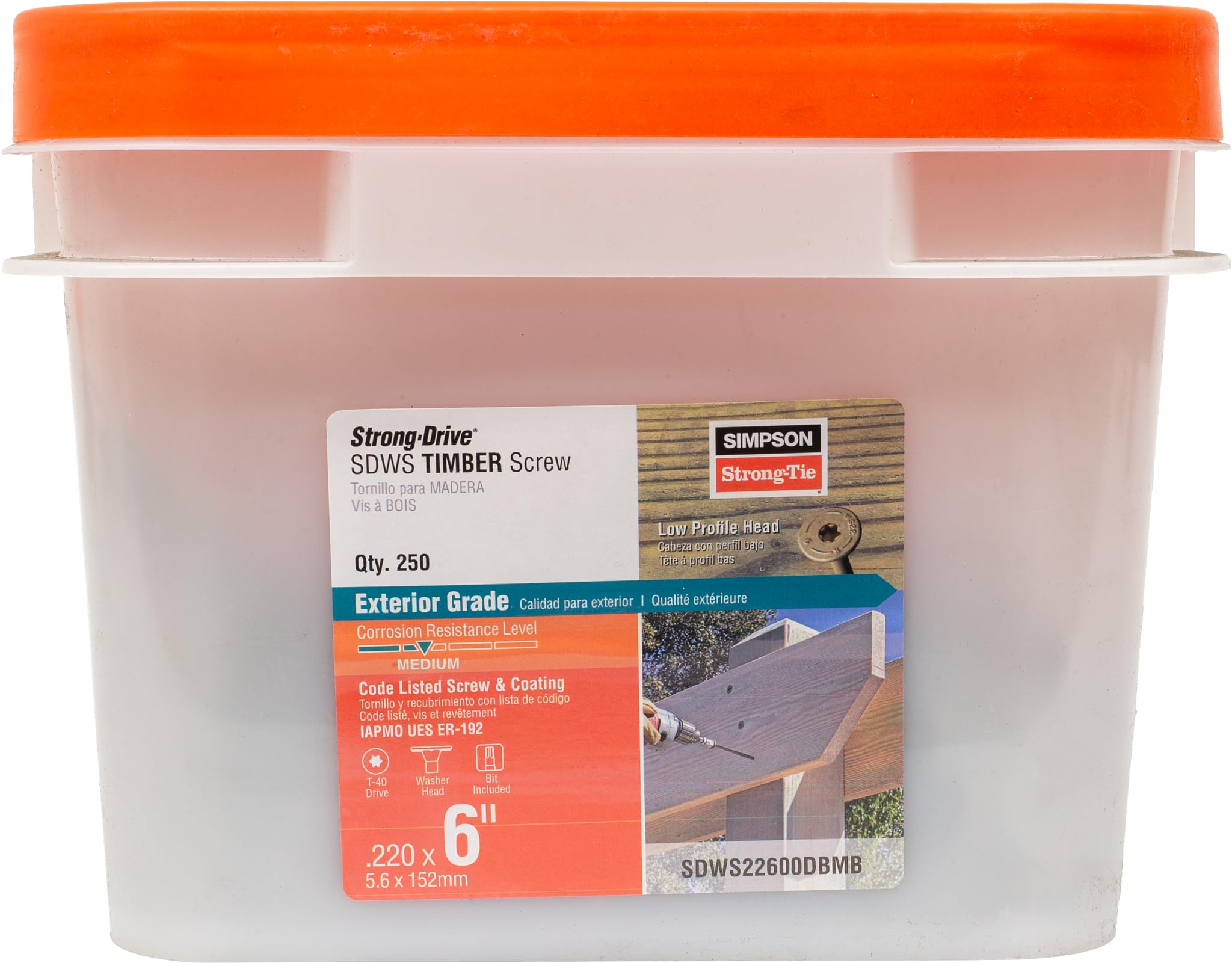 Simpson Strong-Tie SDWS22600DBMB Strong-Drive SDWS Timber Screws (Exterior Grade), 0.220 Inch x 6 Inch, Double-Barrier Coated, Washer Head, Sawtooth Point, Tan (Pack of 250)