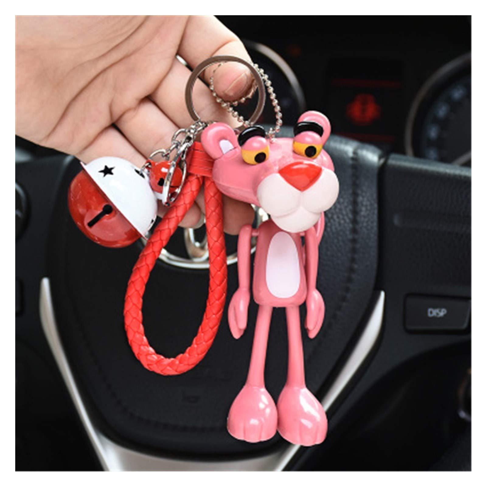 Changskj Keychain Cute Anime Cartoon Pink Panther Leopard Bell