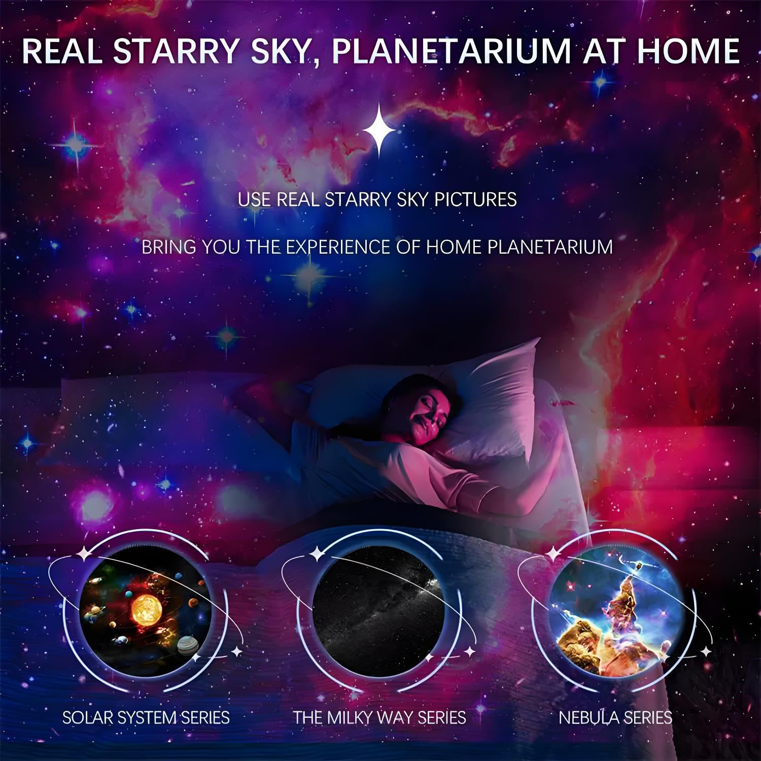 Proiettore a stelle HD, per bambini, luce galassia, pulsante regolabile, 13 stelle intercambiabili