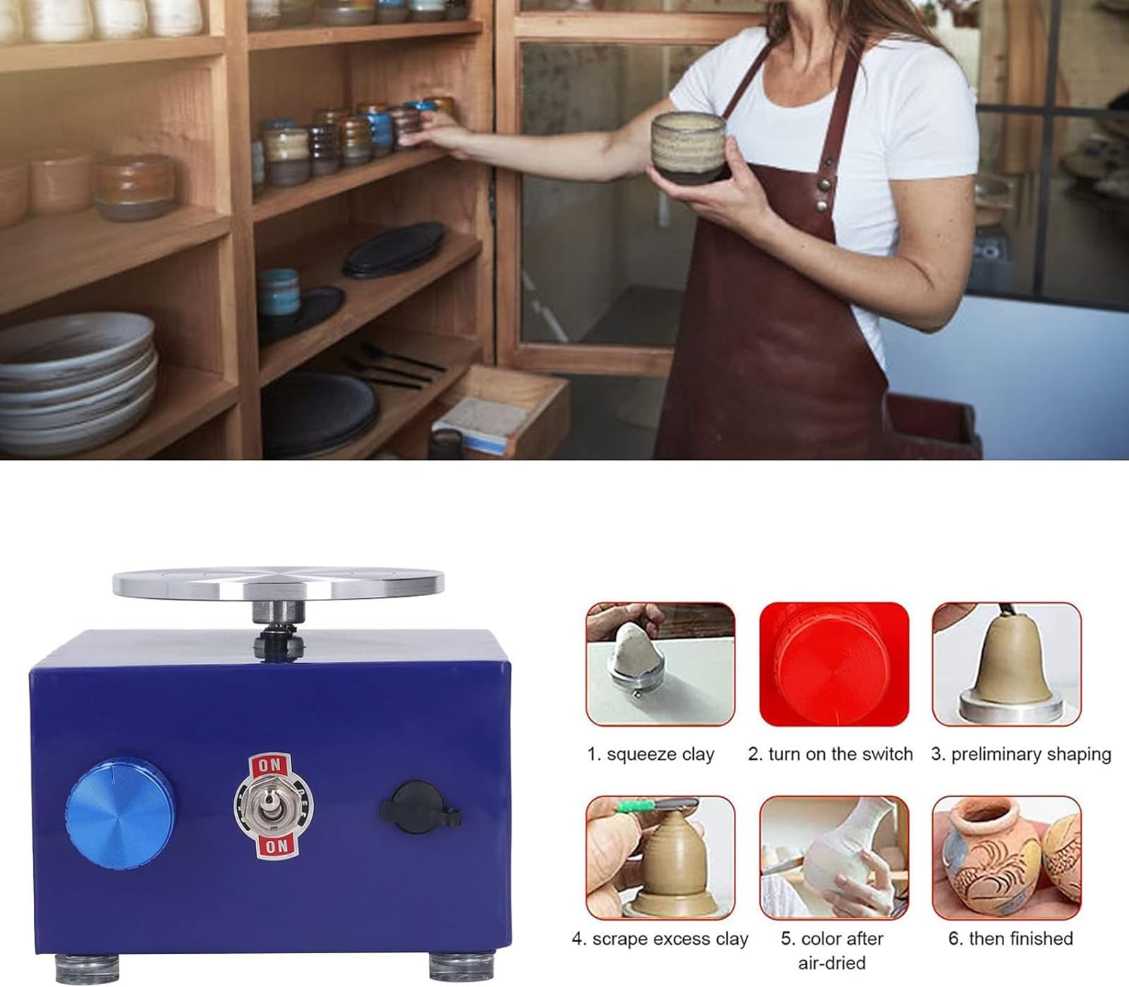 Mini maszyna garncarska, elektryczny zestaw garncarski z gramofonem, zmienna prędkość 0-2000 obr./min, do projektów artystycznych DIY i studia garncarskiego