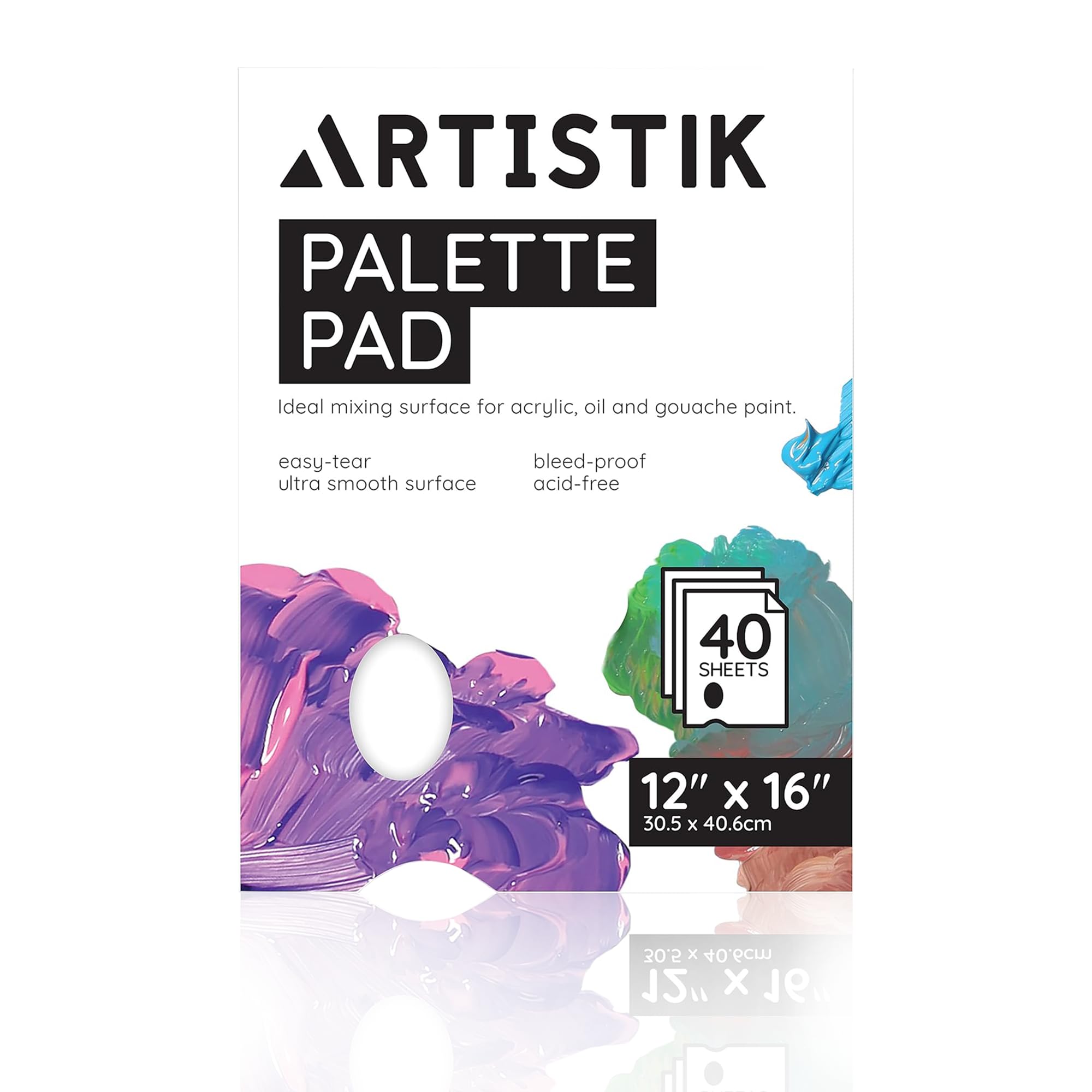 Tear-Off Disposable Palette Paper Paint Pad | 12"x16" / 30x40cm, 40 Sheets | Bleed-Proof Acrylic Paint Paper for Watercolor & Gouache Mixing