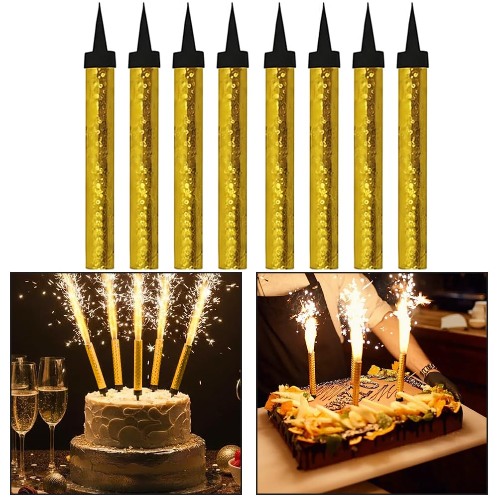 CRSTAL25 Gold Sparkling Fountain Candles in Pack of 8 | Low-Smoke, Bright Sparkle & Long-Lasting Effect | Great for Birthdays, Anniversaries, Weddings & Parties — image 1