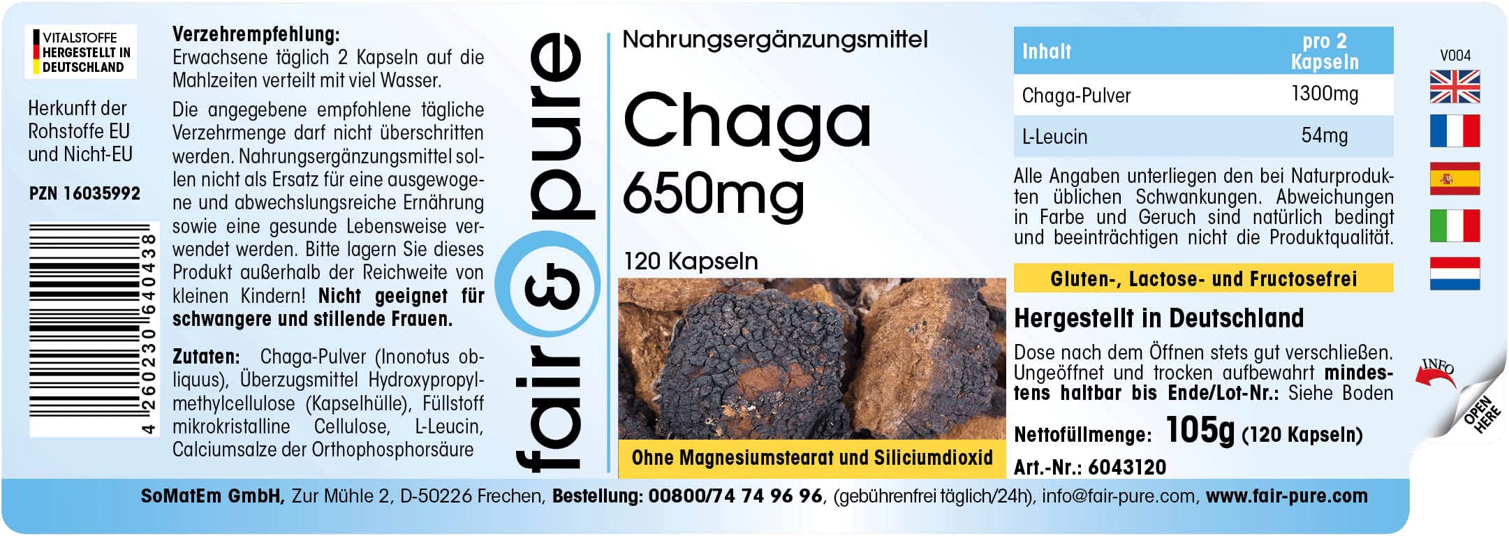 Fair & Pure® - Chaga 650mg - Capsule - Inonotus obliquus - Vegan - 120 Capsule