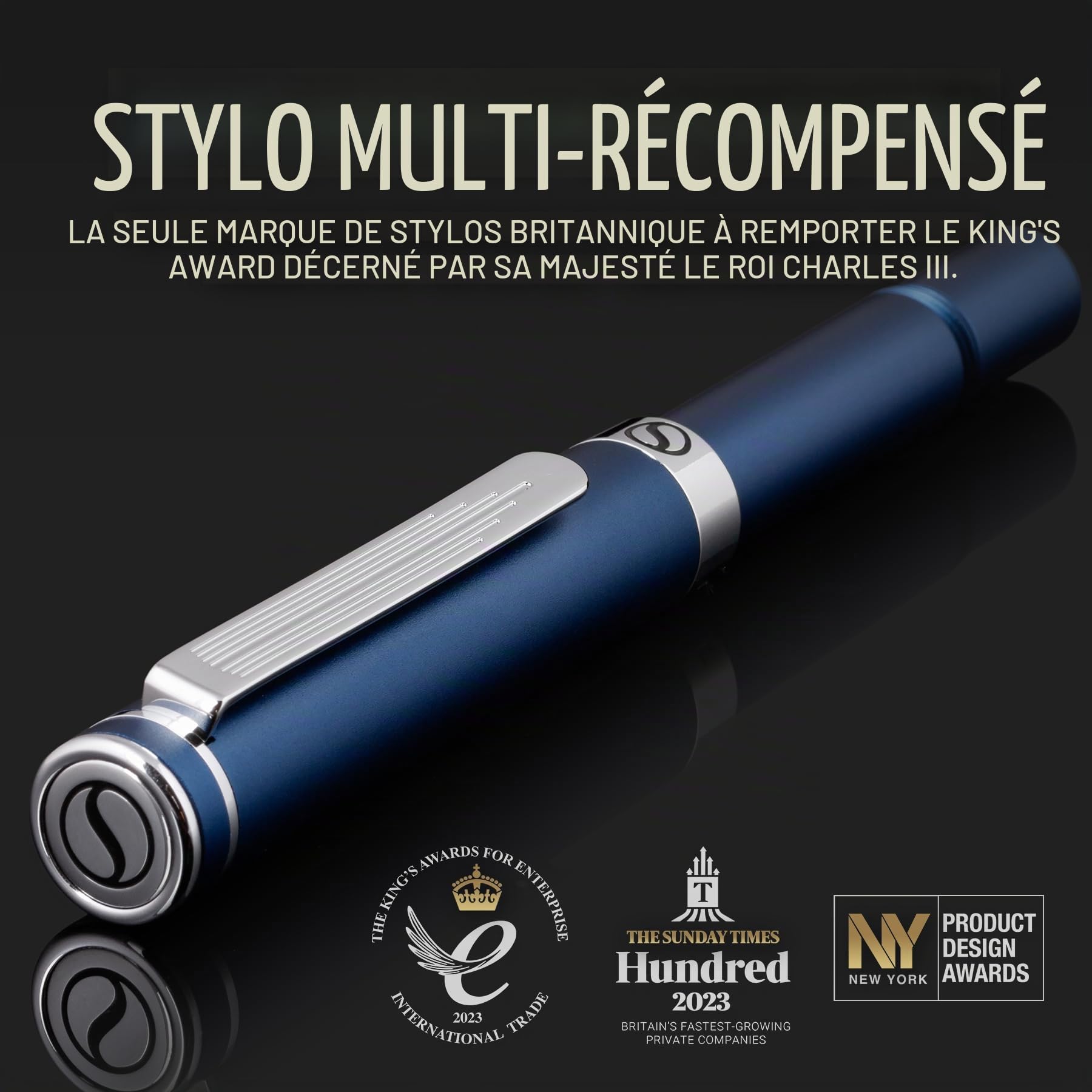 Scriveiner Roller Bleu EDC Stylo de luxe, Stylo de poche lourd avec finition chromée, d'écriture agréable, Cadeau homme et femme, Recharge Schmidt, Ensemble de stylos de bureau