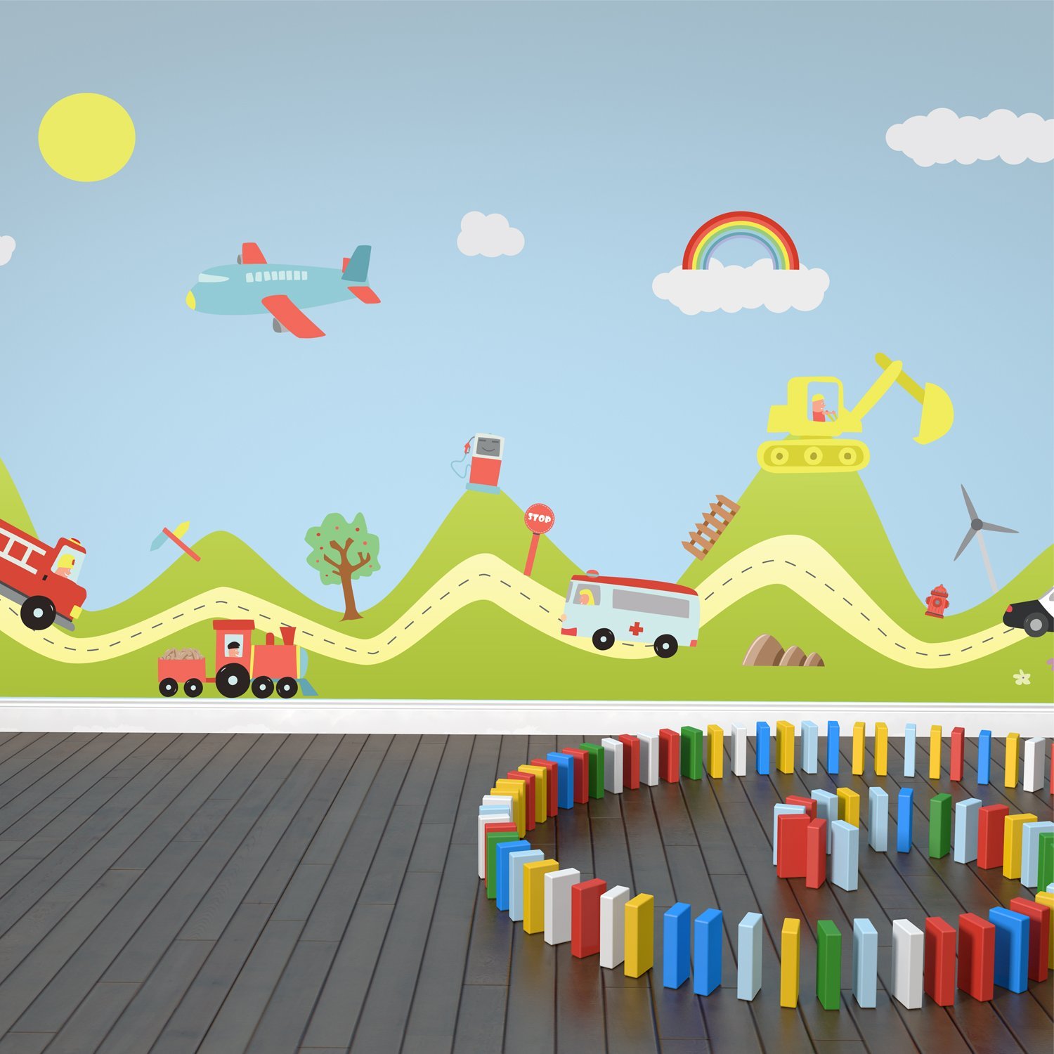 Walplus Hill Transport Cars Home Family Decoration Wall Sticker Mural Art 180Cm X 120Cm Kids Sticker Pvc Multicoloured from B&Q