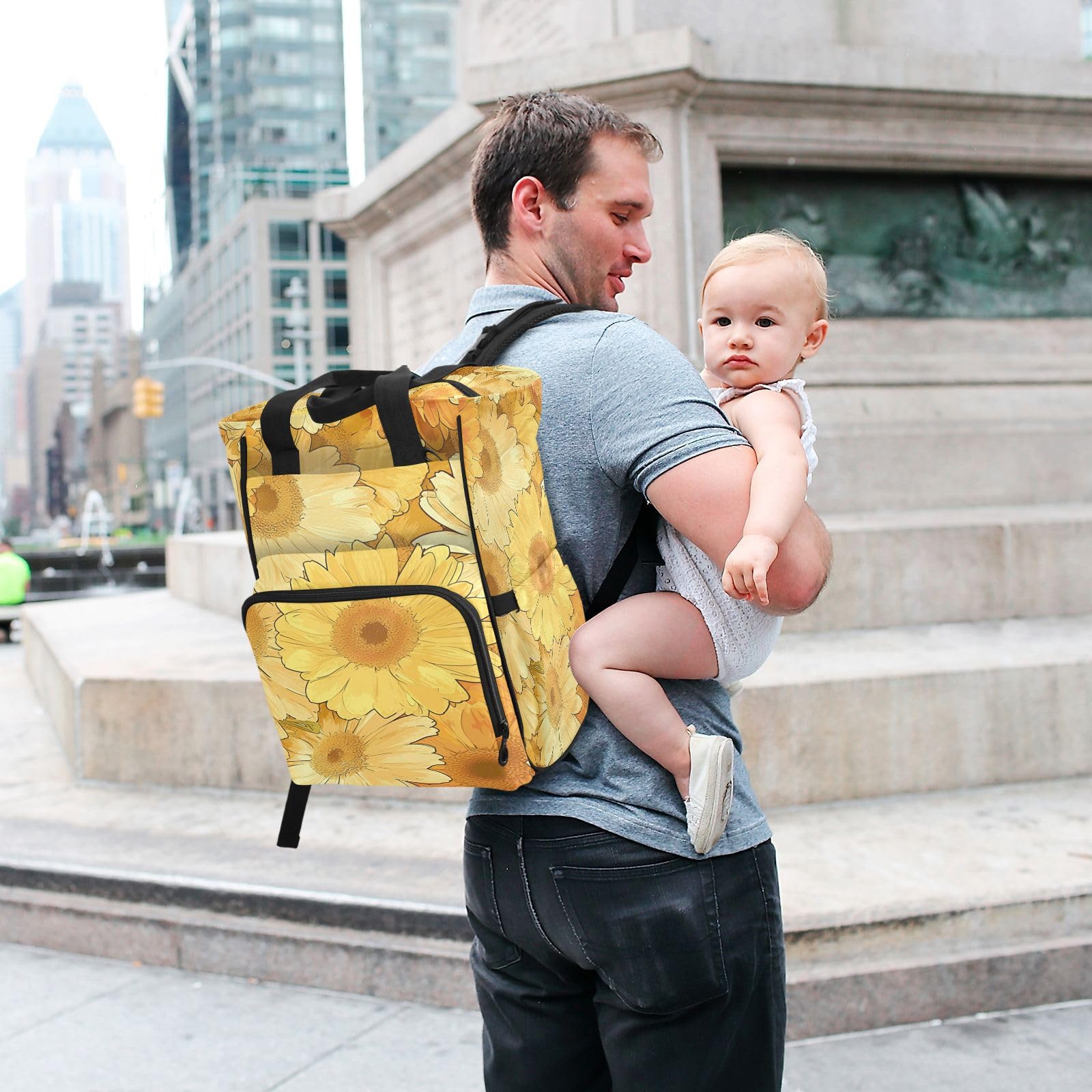 Girasol De La Pintura Del Arte Mochilas de Pañales para Gran Capacidad Pañal Bolso Mochila para Viajar al Aire Libre Mamá y Papá