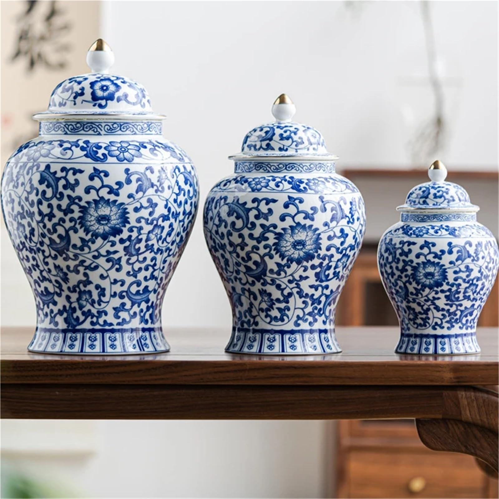 Tarro de Té de Cerámica Almacenamiento sellado del ornamento de la sobremesa tarro té cerámica bobina floral planta(D)