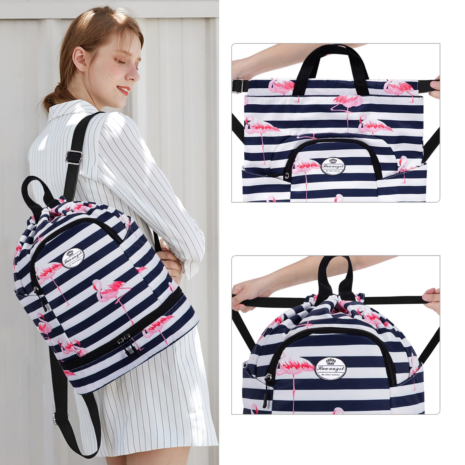 HUA ANGEL Sac à Dos avec Cordon Femme Ultra Léger Sacs a Dos de Sport Homme Avec Compartiment Chaussures pour Voyage Weekend Gym Basket Football Pickleball Piscine Plage - 2