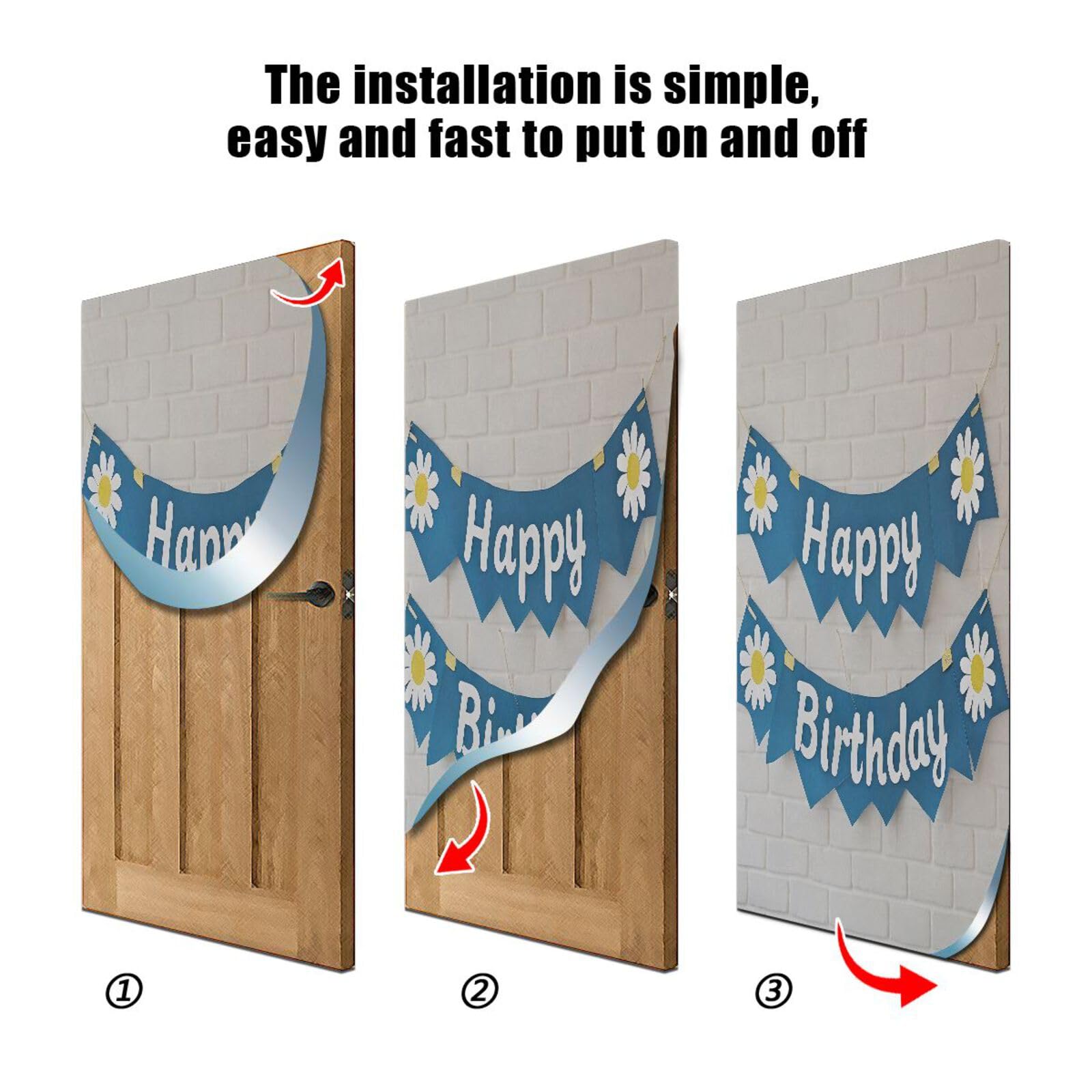 FLildon Birthday Theme Bricks Door Cover Decoration, Party Accessory Porch Decor for Festive Ornament Room Door Covers 32 x 79 Inch