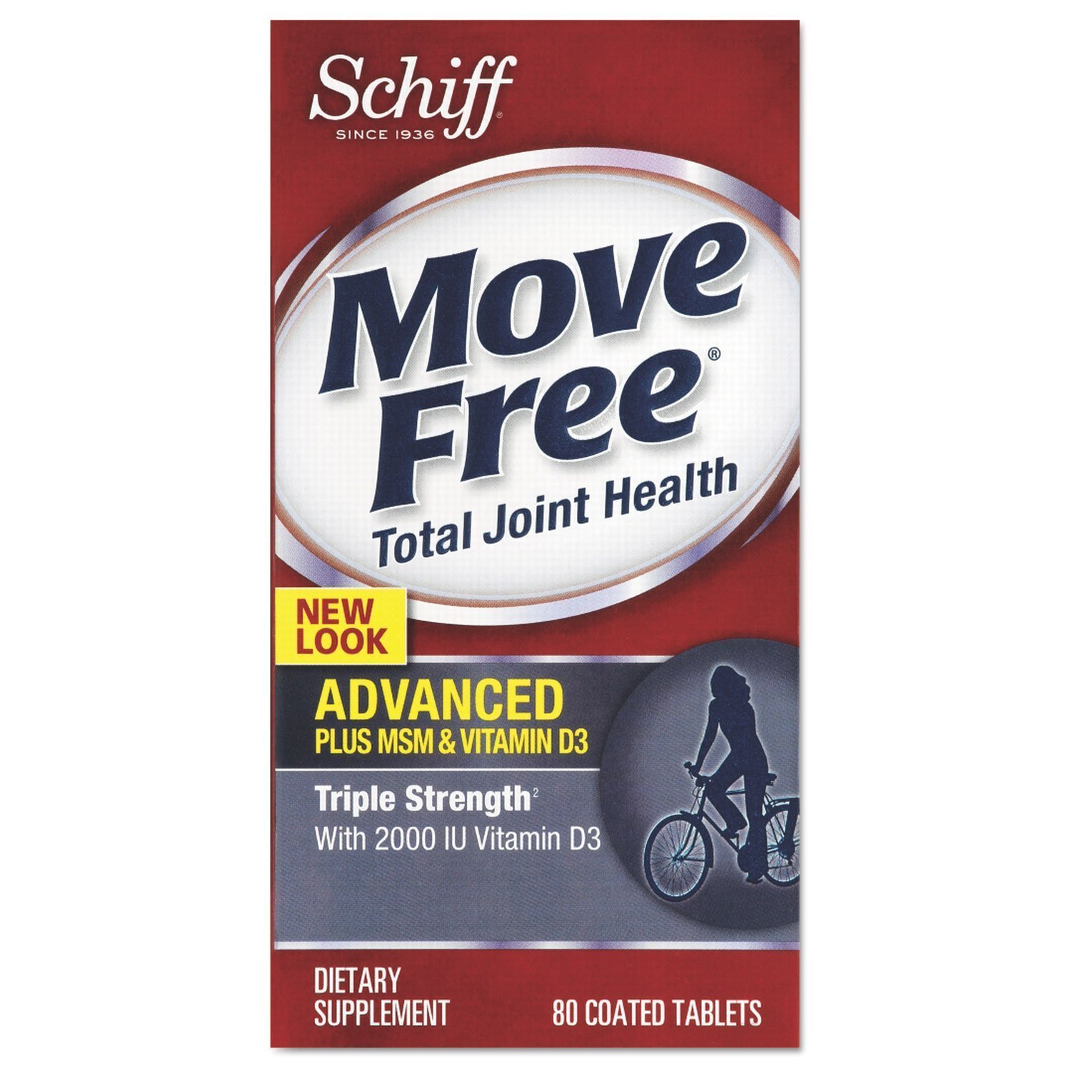 Schiff Move Free Advanced, Triple Strength Plus MSM & Vitamin D3, 80 Coated Tablets (Multi-Pack)