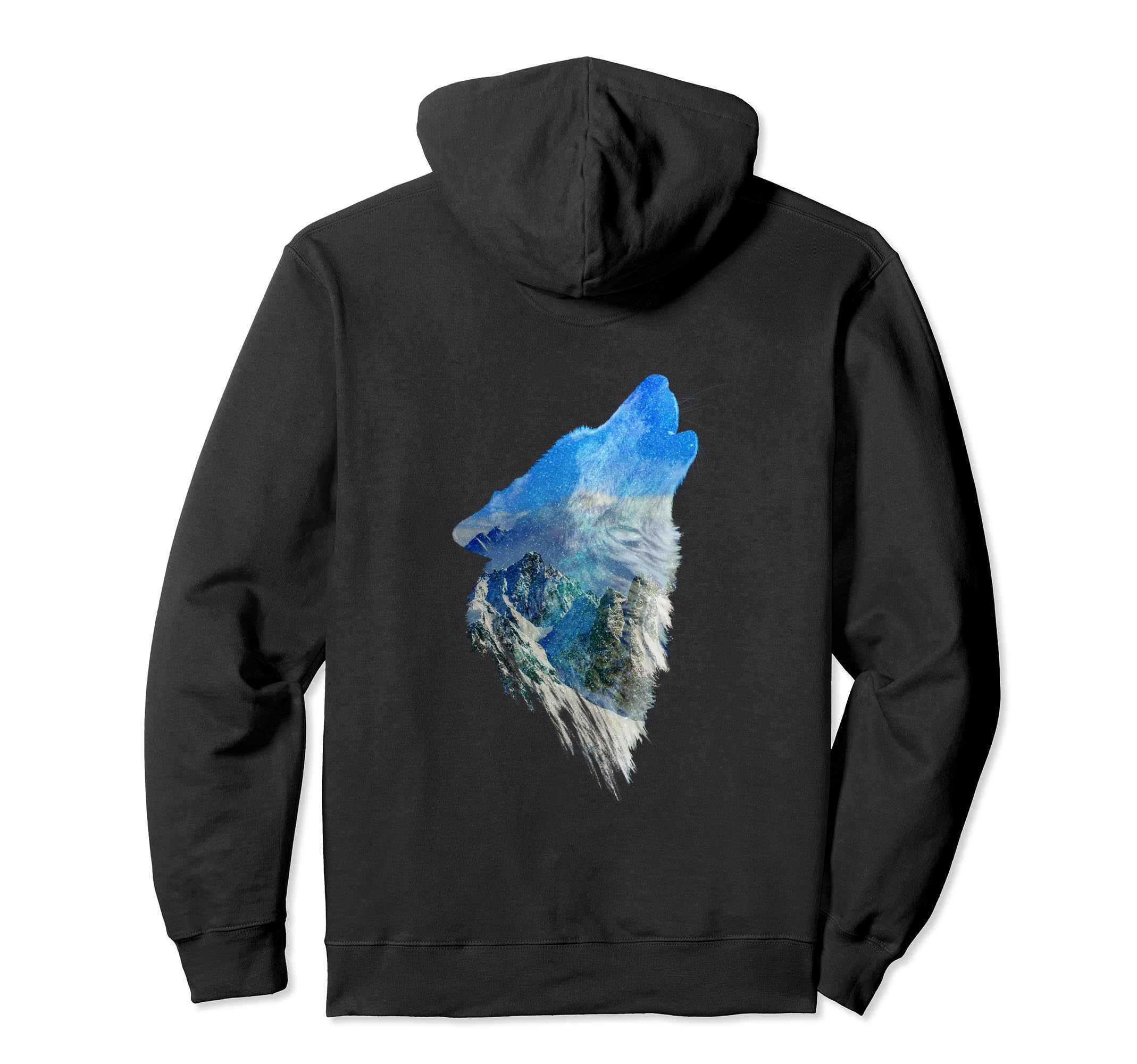Beautiful wilderness howling Dog with Mountains Wildlife Pullover Hoodie, Black - Image 2
