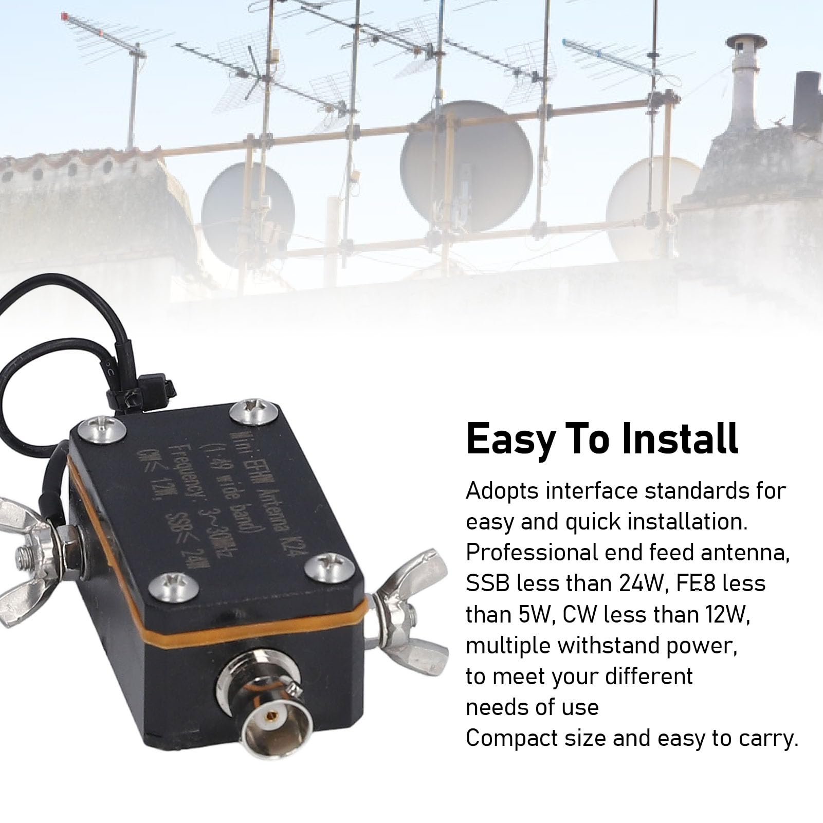Antenna a Onde Corte 1:49, Antenna a Semionda Compatta End-fed da 3-30 MHz con Connessione Standard, per Comunicazioni Radioamatoriali
