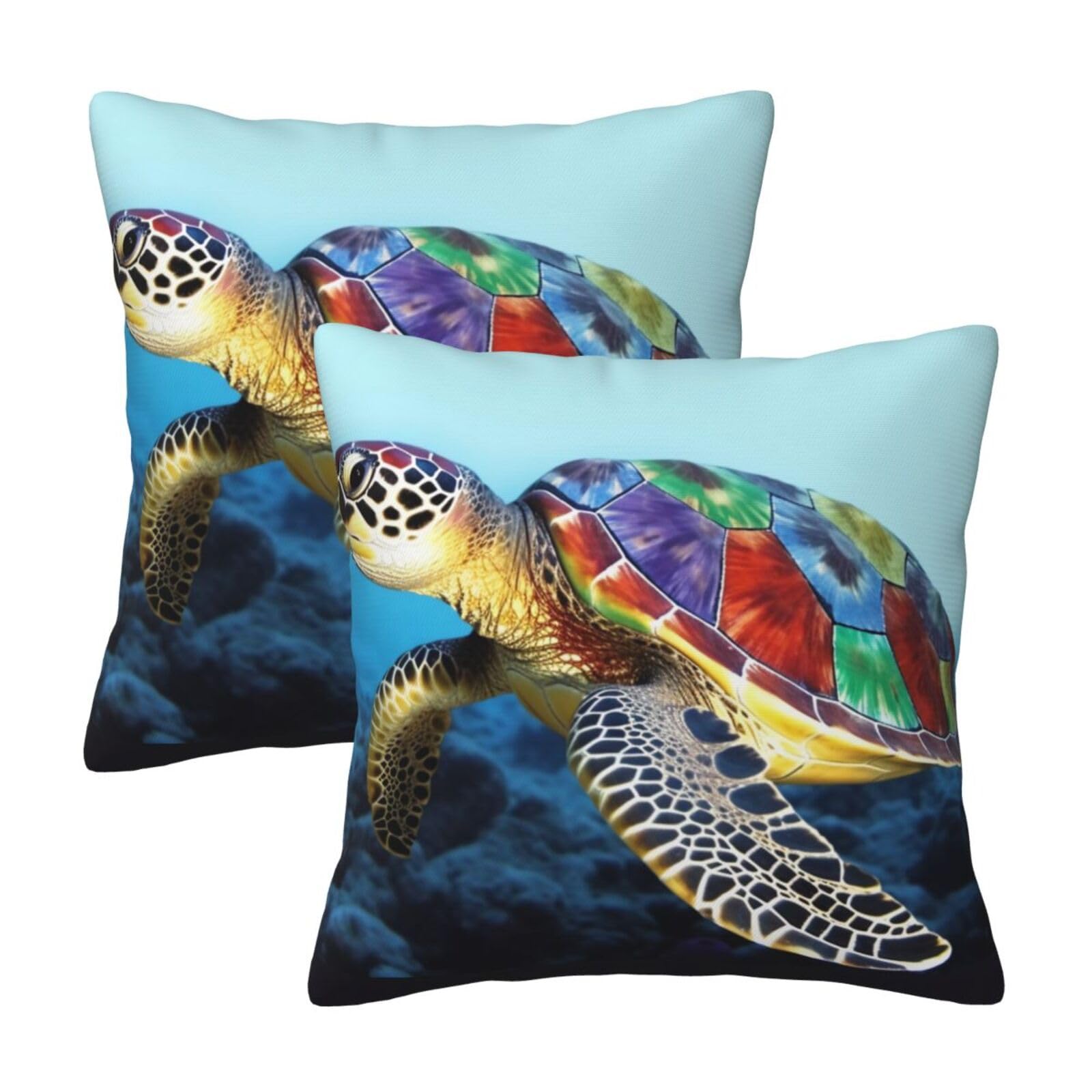 Sea Turtle Throw Pillow Cases 2 Pack Square Pillowcases Soft Pillow Protectors for Couch Livingroom Sofa Bed Office Car,50x50 CM