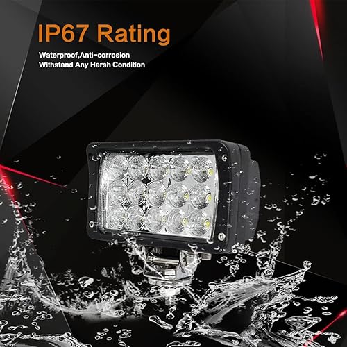 Miniatura 6 de Paquete de 4 luces LED de trabajo de 6.3 pulgadas, rectangular, 12/24 voltios CC 45 W, 4500 lm, barra de luz LED brillante de 6500 K, resistente al