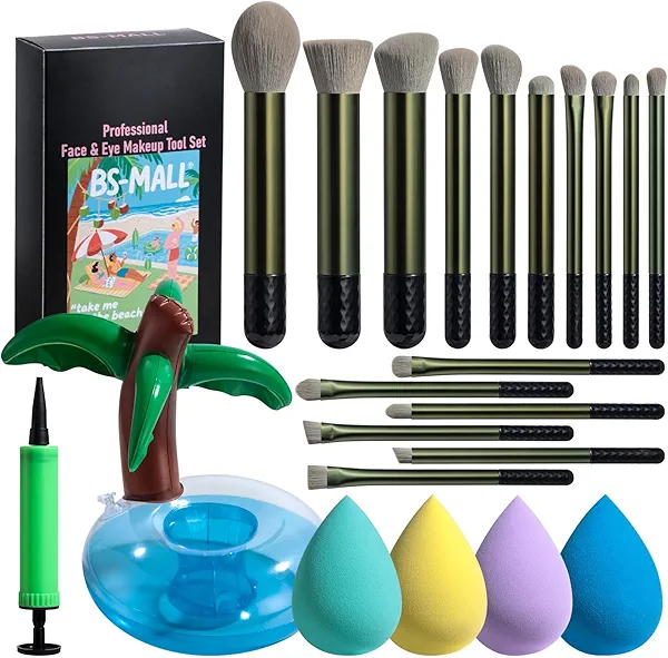 BS-MALL Makeup Brushes Set 23 Pcs – Premium Synthetic Foundation Powder Concealers Eye Shadows with Pool Float Cup Holder