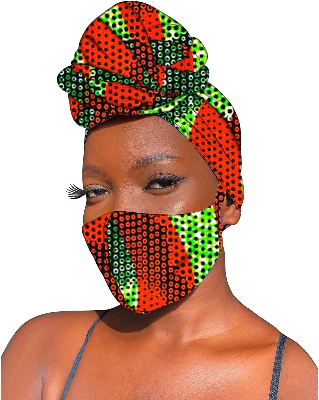 African Headwraps and Mask 2 Piece Set Ankara Print Cotton Headband Bandana Headscarf Mask Match Print Wax Cotton Traditional
