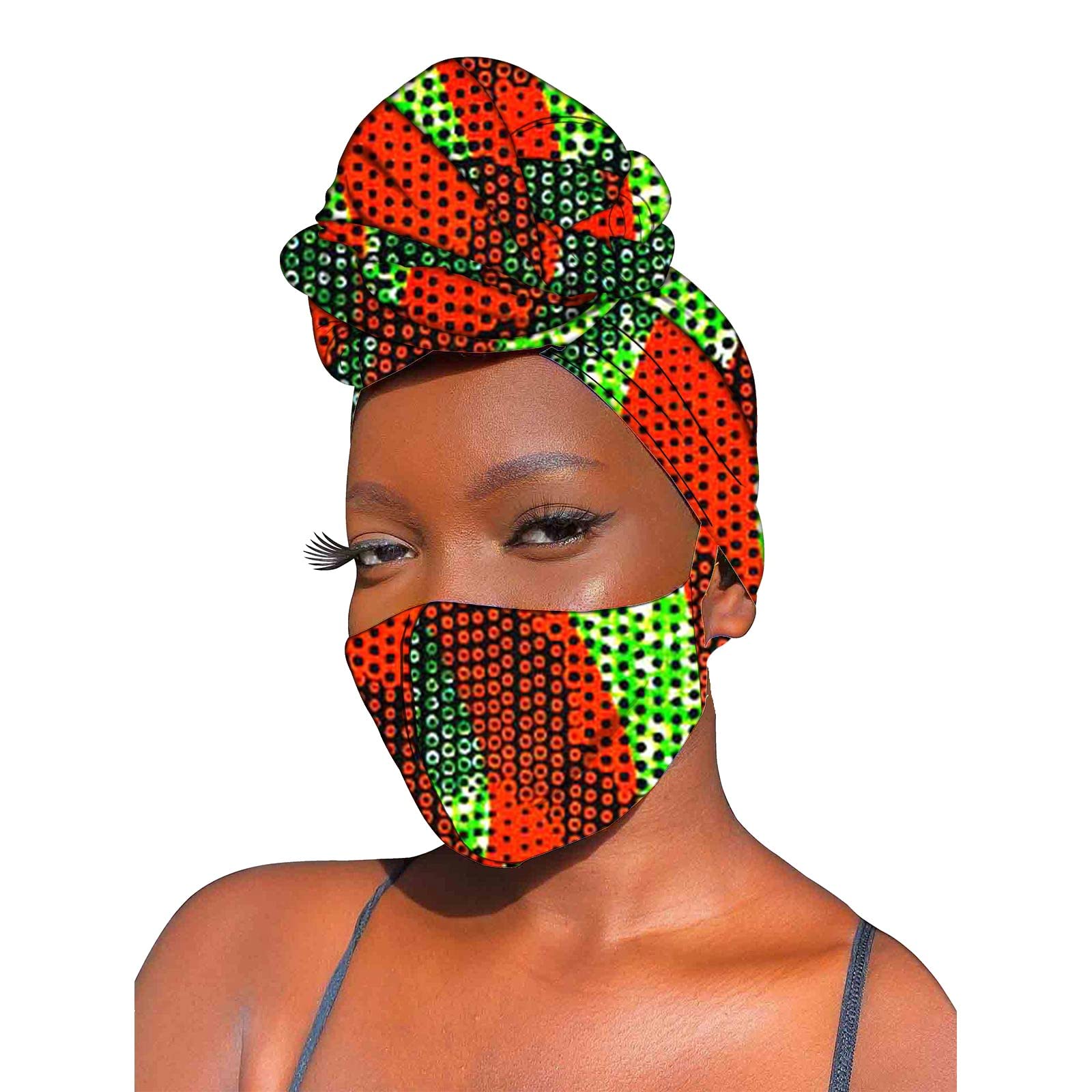 African Headwraps and Mask 2 Piece Set Ankara Print Cotton Headband Bandana Headscarf Mask Match Print Wax Cotton Traditional
