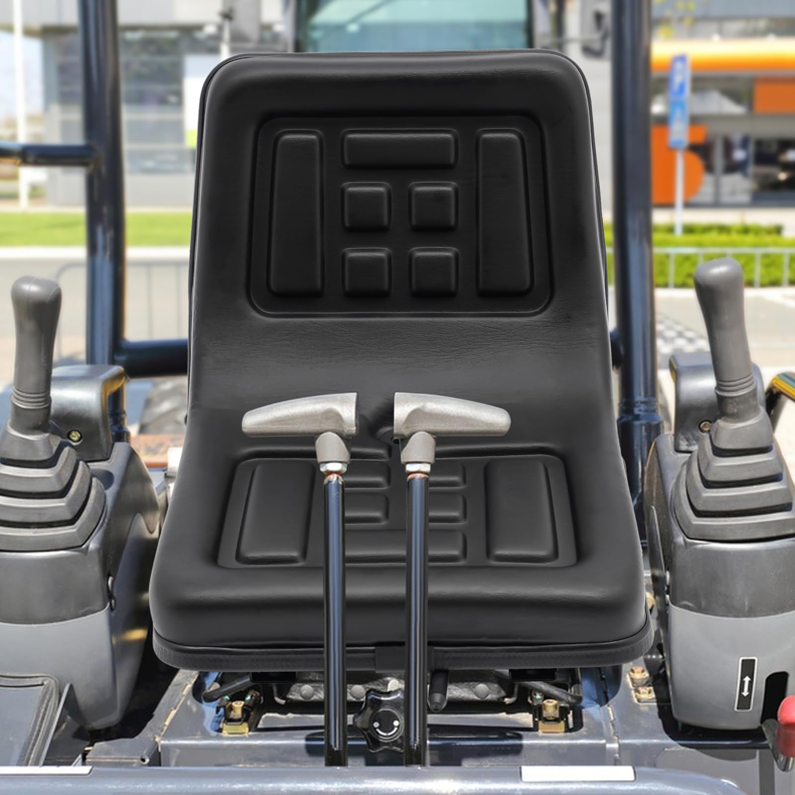 Asiento Tractor Ergonómico Ajustable, Asiento Agrícola Delantero Trasero 15Cm, PVC Esponja Hierro Carga 100Kg, para Carretilla Elevadora Cosechadora, Agujero Montaje Múltiple, 44.5X35.5X33.5Cm