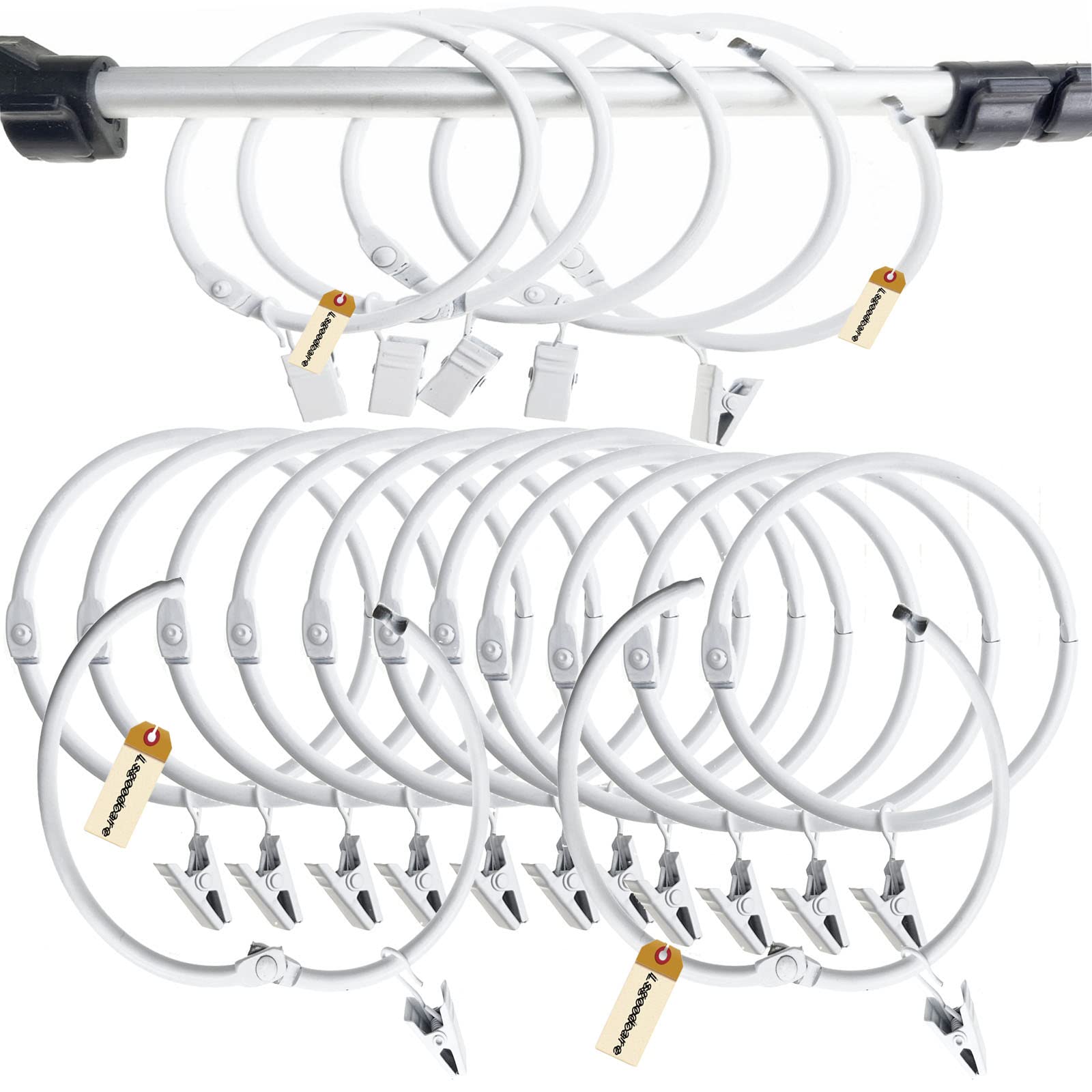 Lsgoodcare20Pcs Openable Curtain Clips with Rings White 3Inch, Strong Metal Decorative Curtain Clip, Rustproof Drapery Open Clip Rings