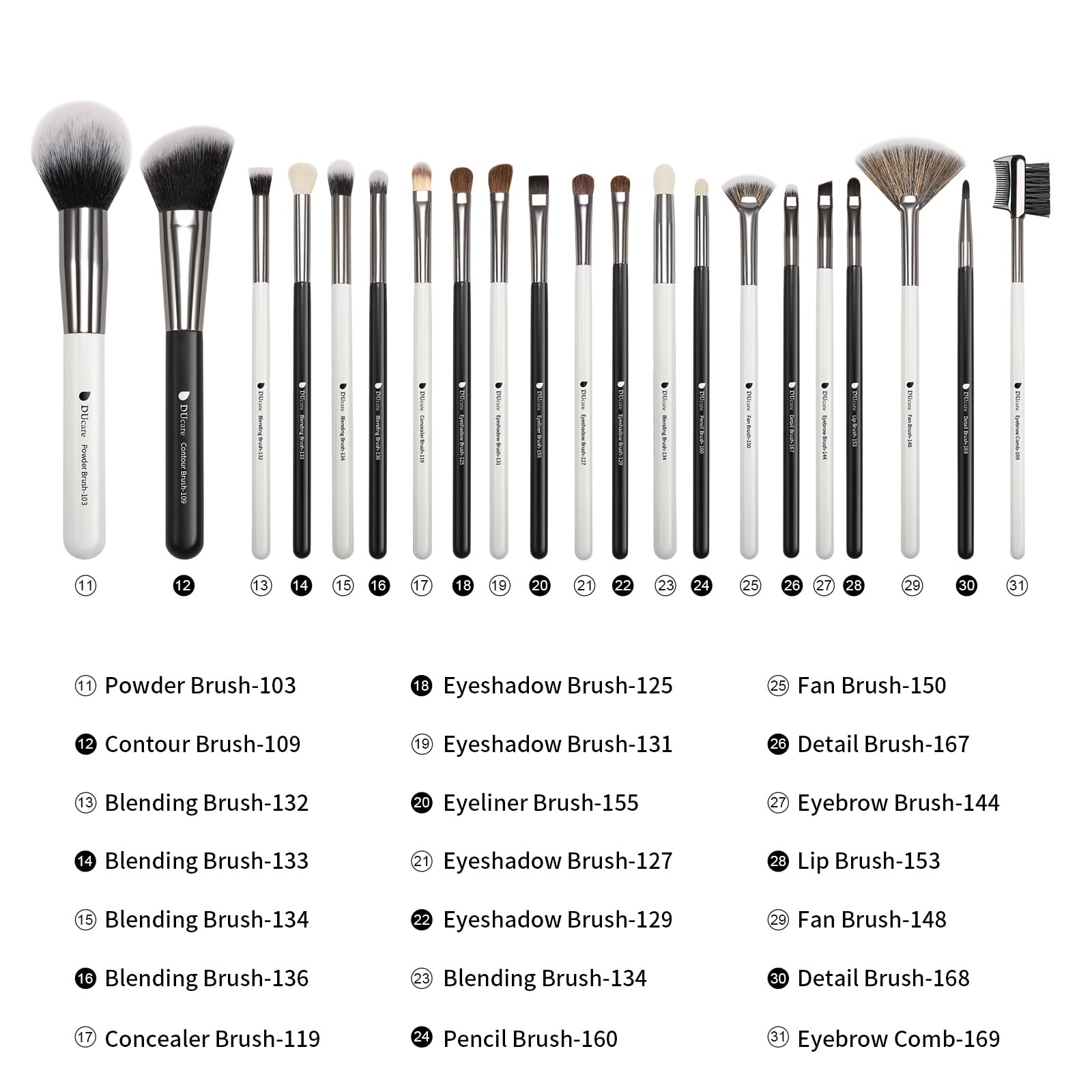 DUcare Brochas de Maquillaje Profesional Con Bolsa de Cosméticos 31 piezas Premium Synthetic Set de Pinceles de maquillaje para Artista de Maquillaje(Estilo panda）
