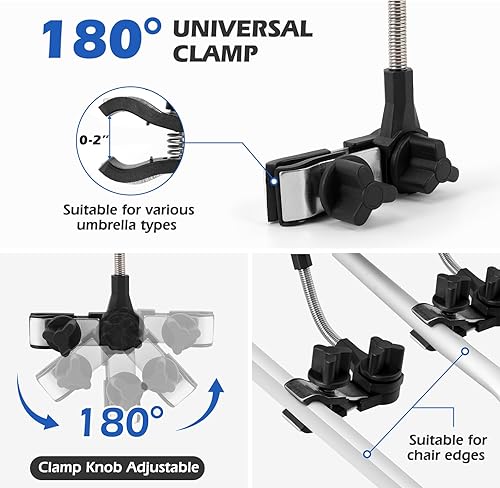 Miniatura 2 de Paquete de 2 paraguas de playa grande de 48.8 pulgadas con abrazadera para silla de playa, protección UV ajustable de 360, paraguas de golf con clip