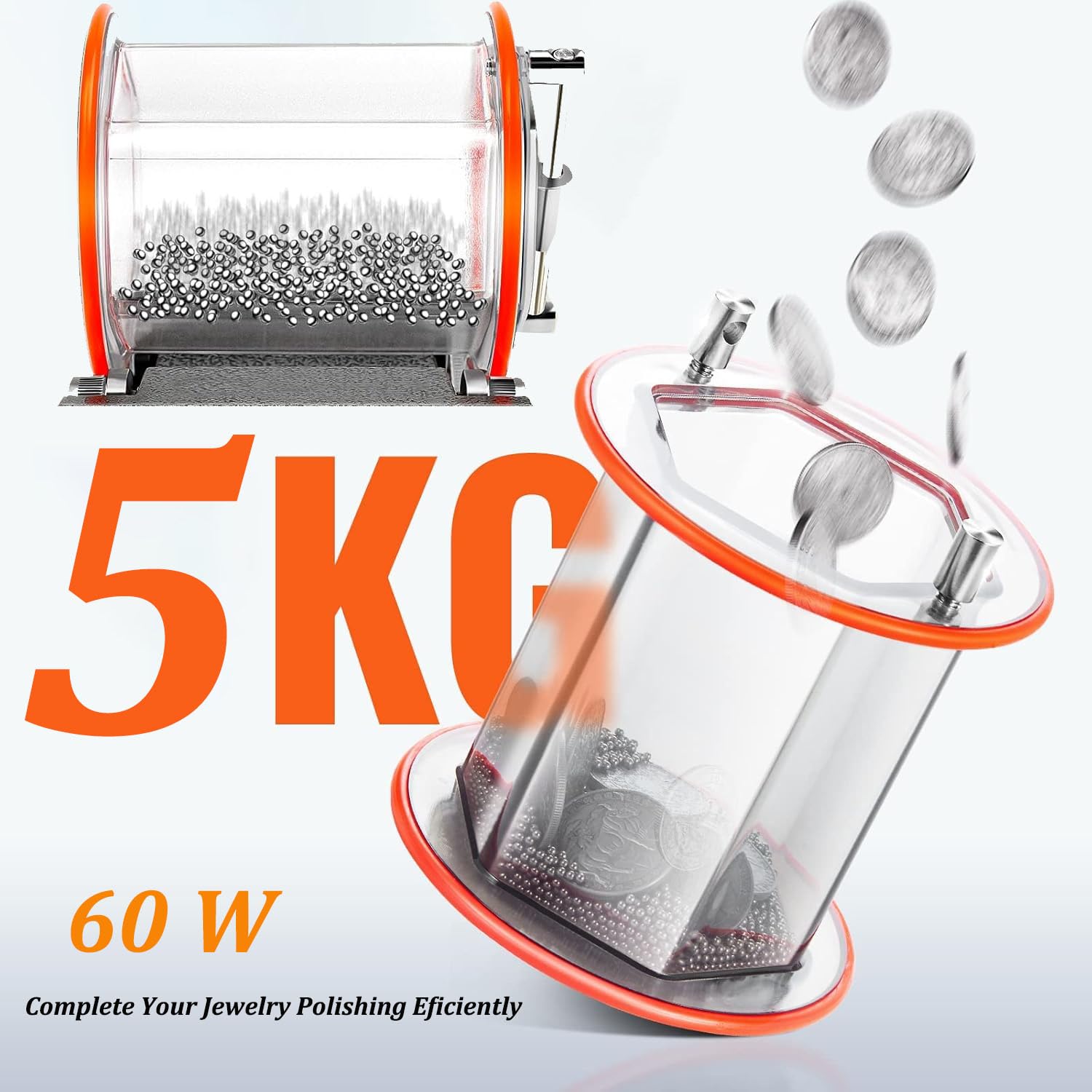 Macchina Lucidatrice per Gioielli, 60 W capacità 5 kg Tamburo Rotativo con Regolazione della velocità a 5 stadi per La Lucidatura di Superfici, Smussatura, Ravvivatura, Rimozione della Ruggine
