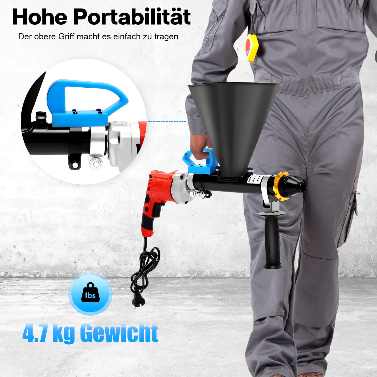 Elektryczna strzykawka do zaprawy murarskiej, elektryczny pistolet do fug w kształcie lejka, stal nierdzewna, przenośny, z 2 dyszami, 700 W, pistolet do fug, cement, pompa do zaprawy