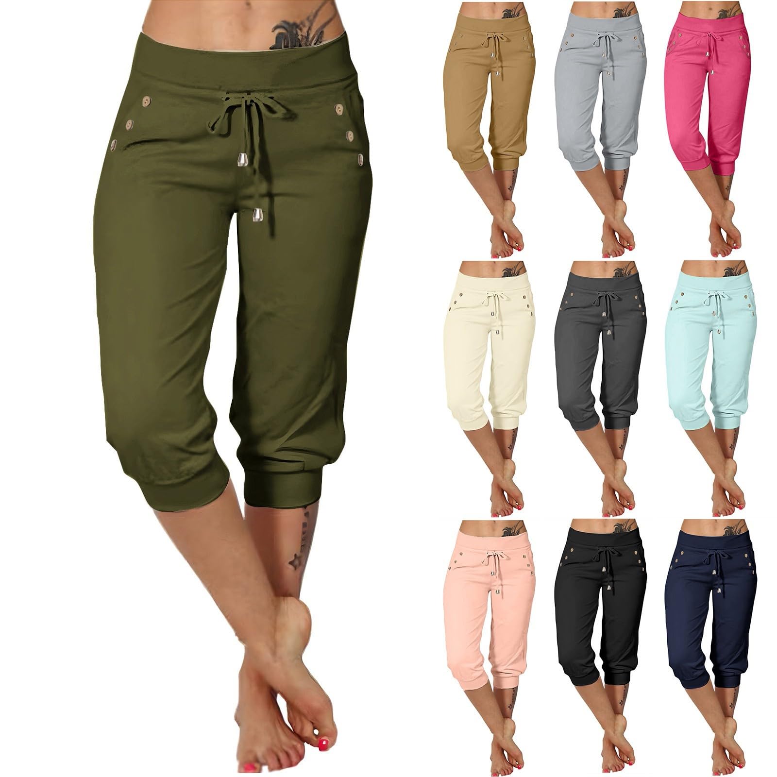 Capri Pants for Women High Waisted Joggers Stretch Lightweight Casual Hiking Cargo Pant Capri with Pockets
