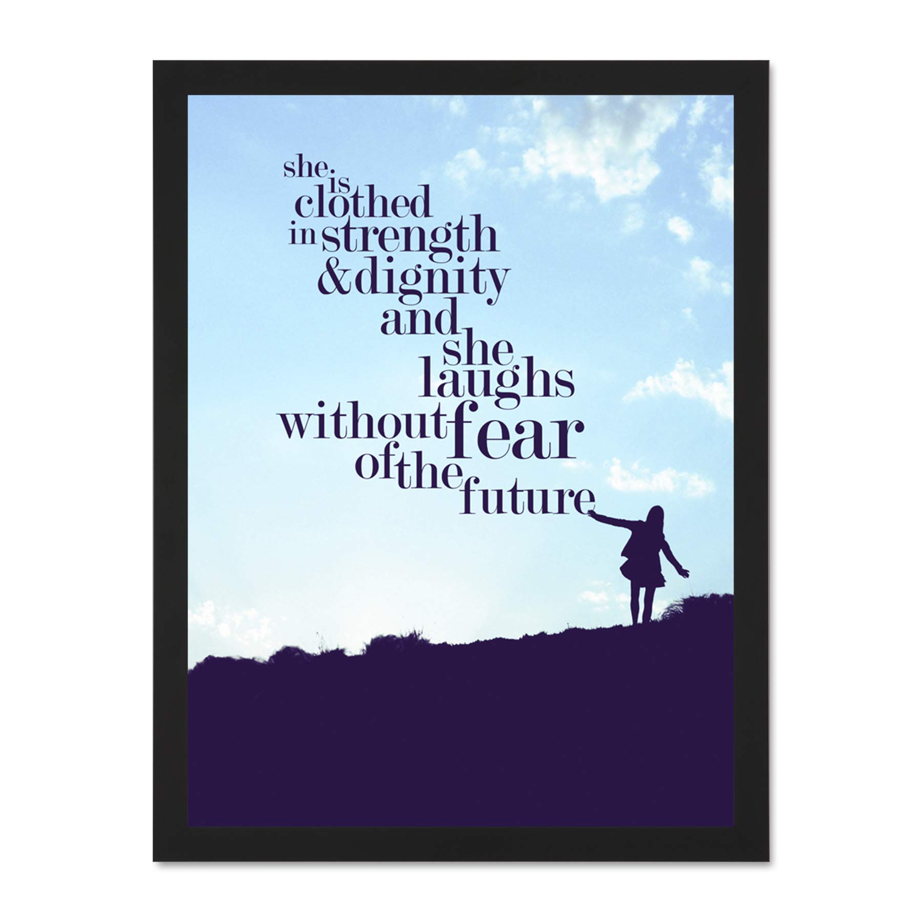 Quote She Dressed Strength Dignity Large Framed Art Print Poster Wall Decor 18x24 inch
